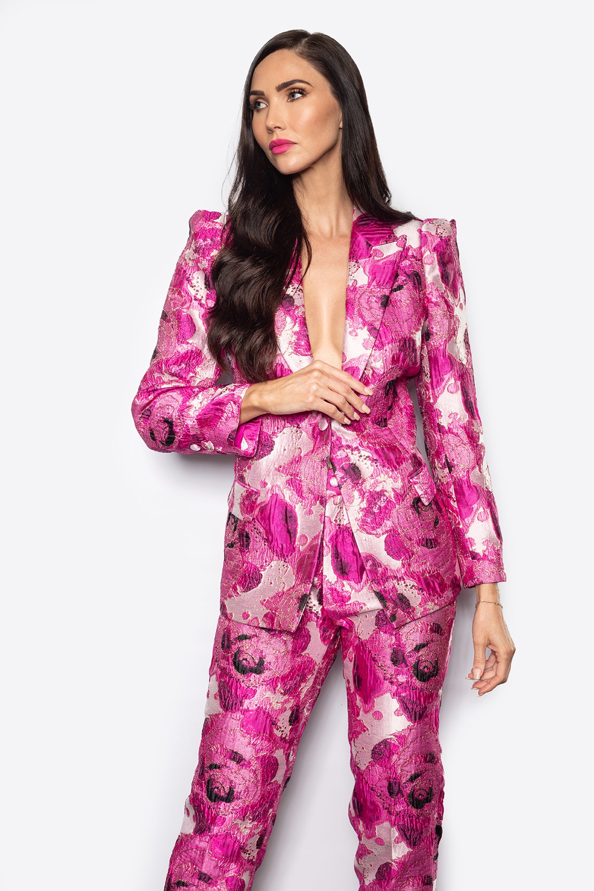 Pink, Purple and Silver Brocade Suit