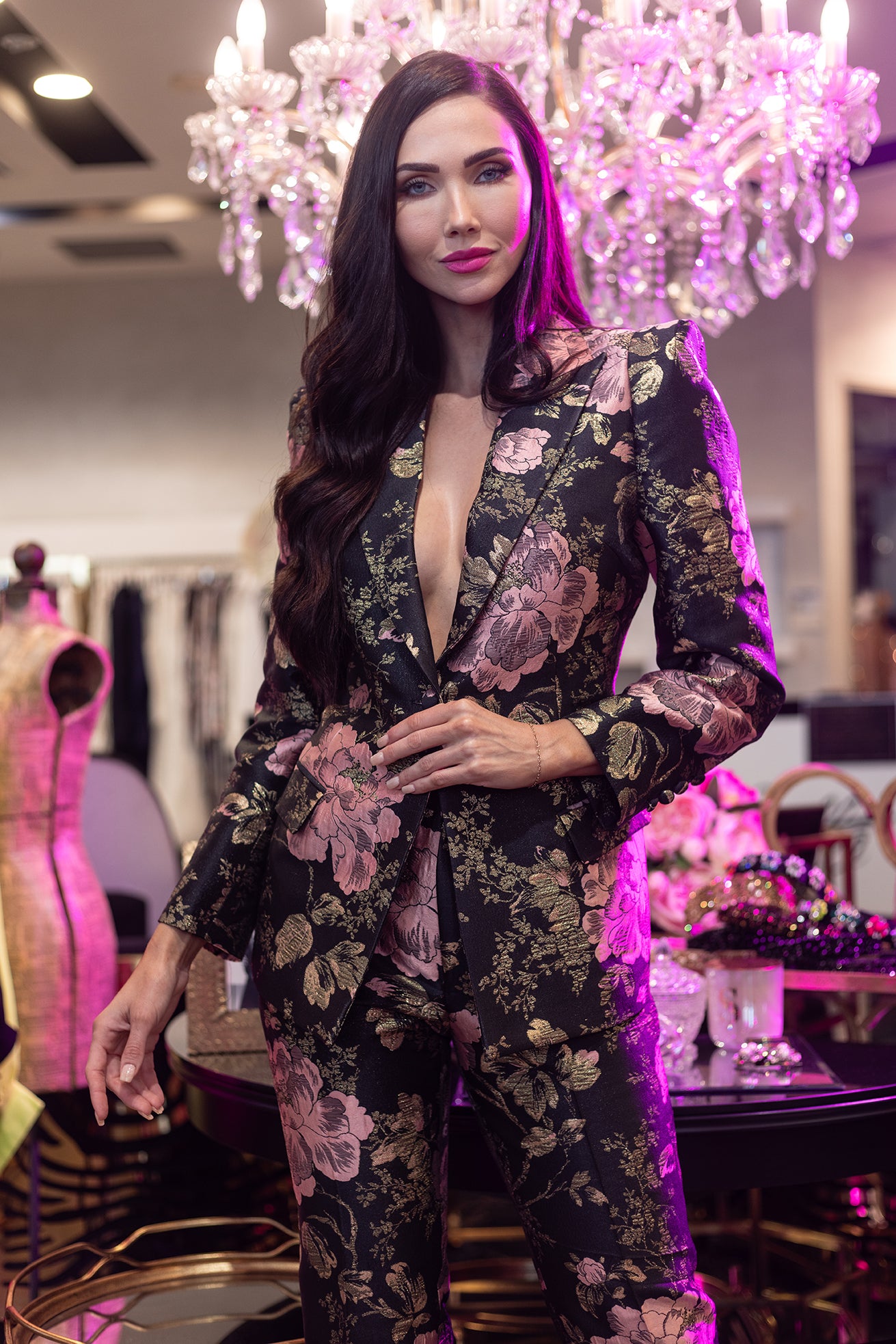 Black, Gold and Pink Brocade Suit