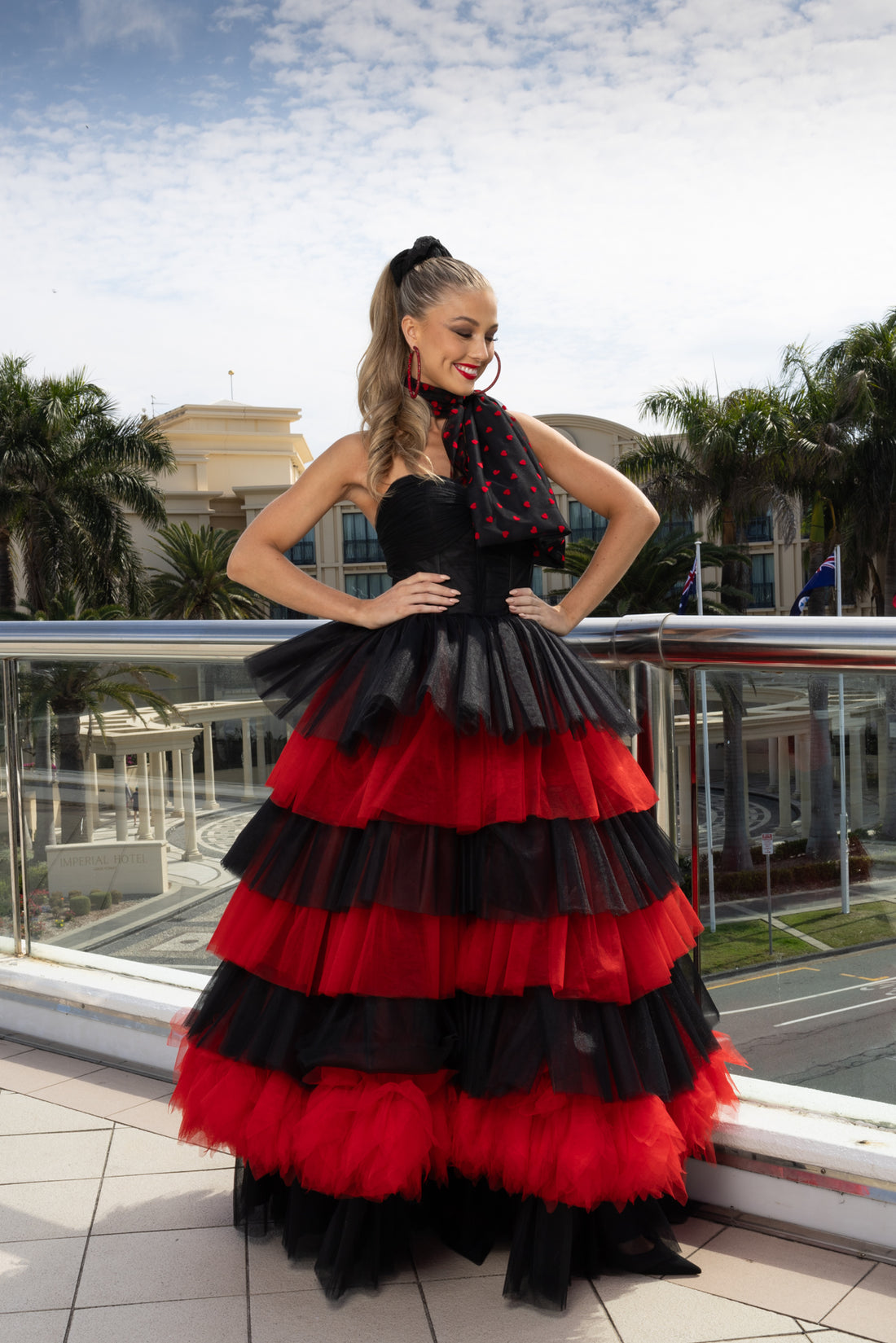 Black and Red Tulle Gown