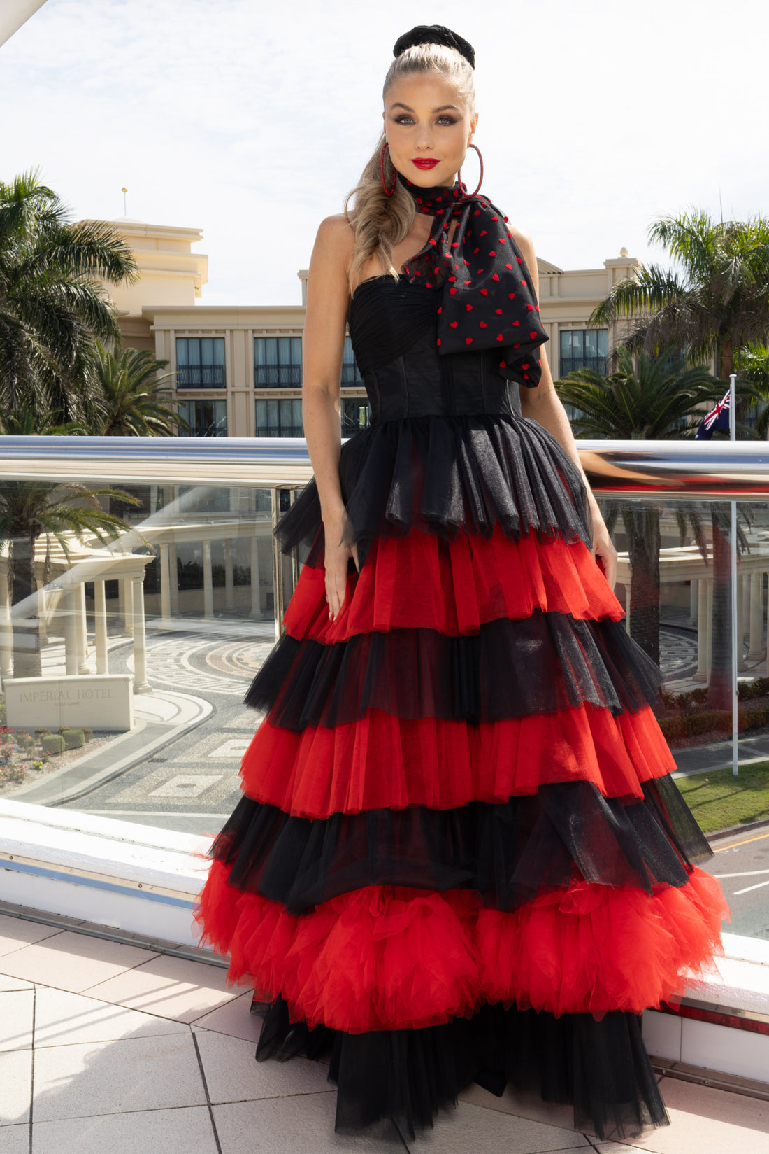 Black and Red Tulle Gown