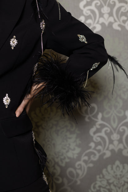 Black Diamante Feather Suit