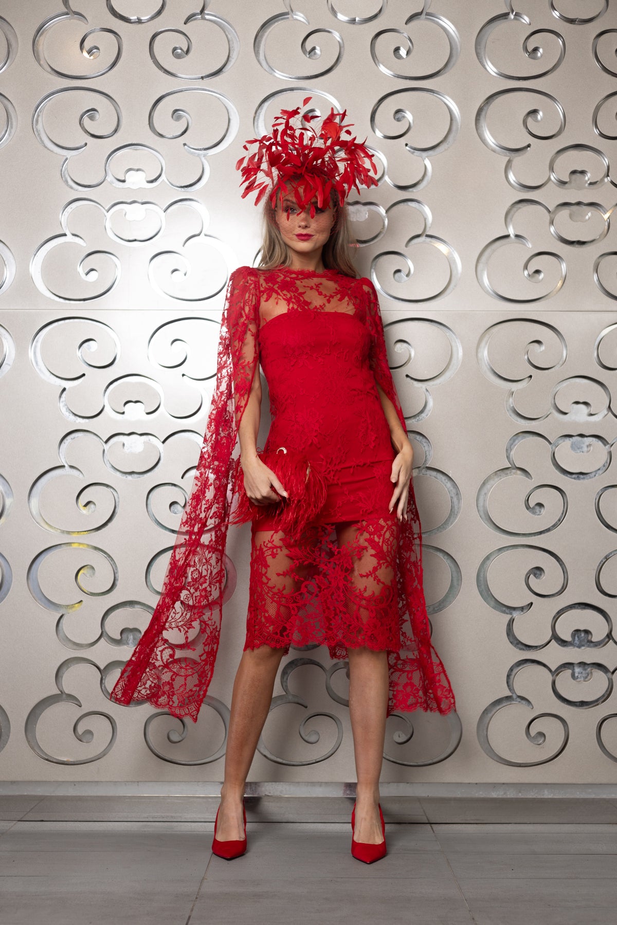 Red Lace Angel Wing Dress