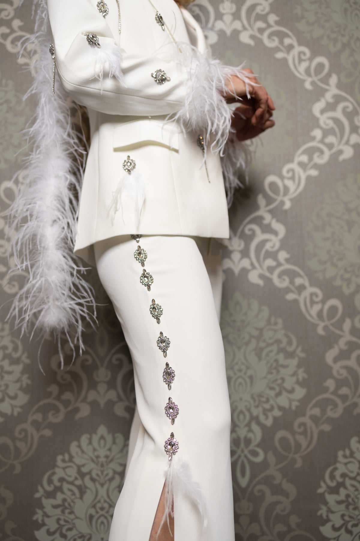 White Diamante Feather Suit