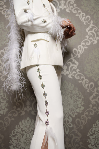 White Diamante Feather Suit