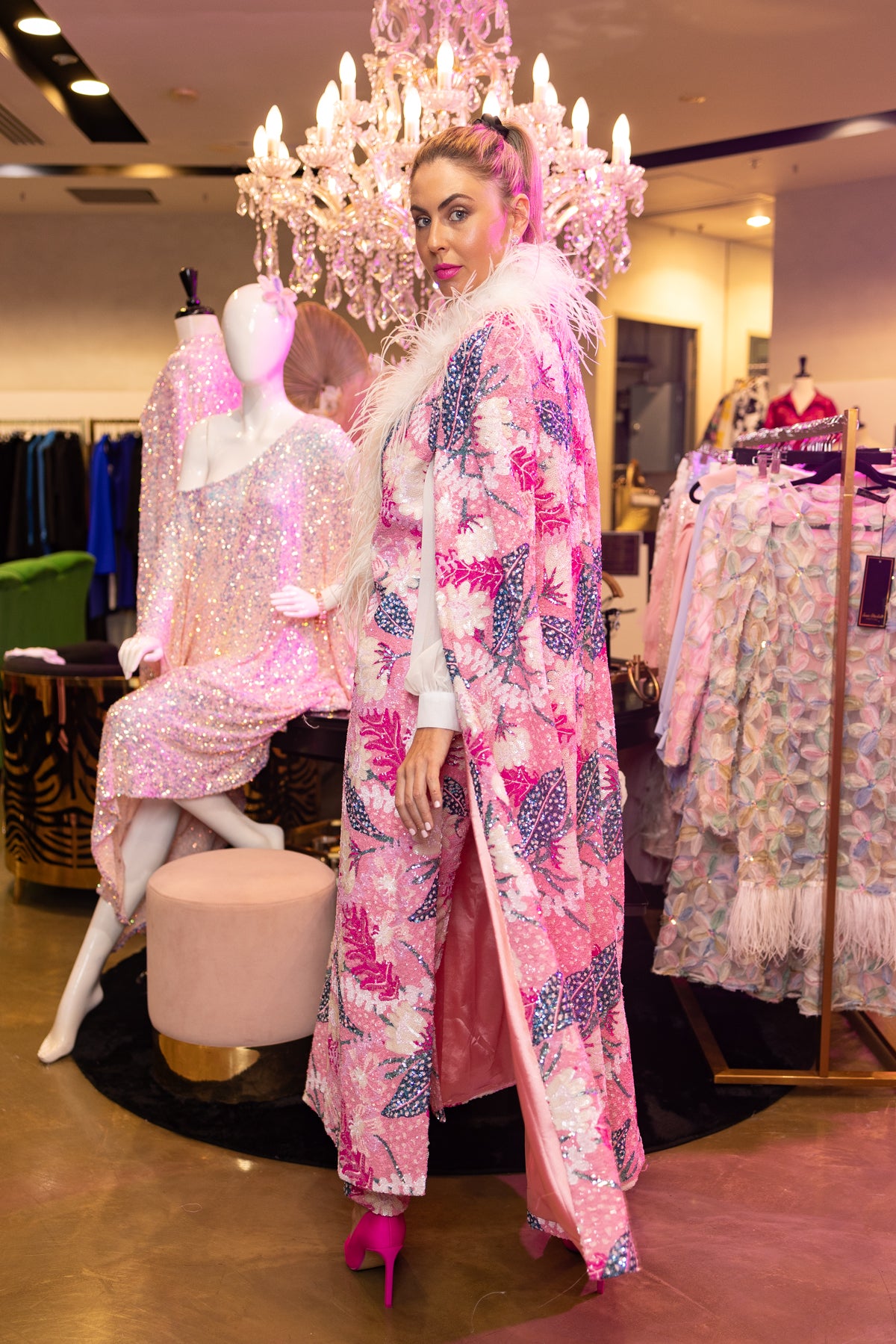 Pink Floral Gala Sequin Cape