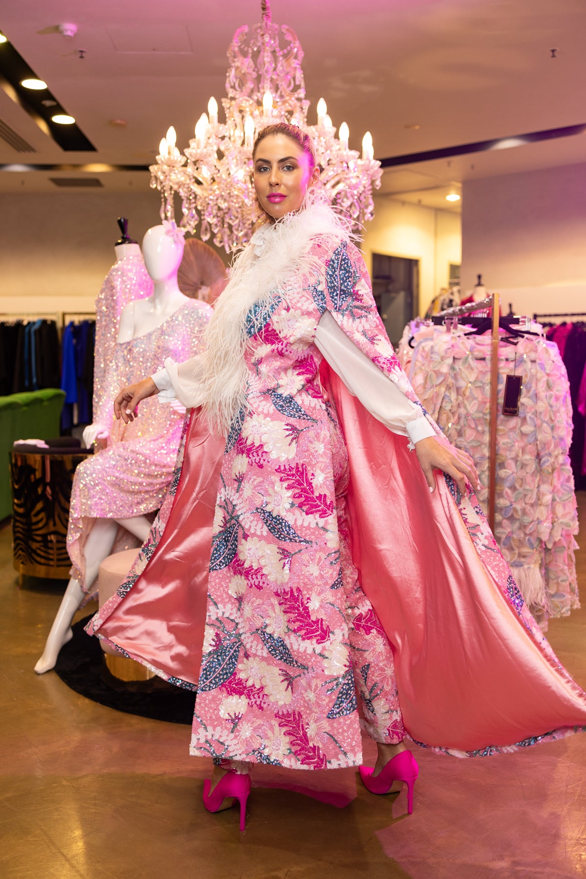 Pink Floral Gala Sequin Cape