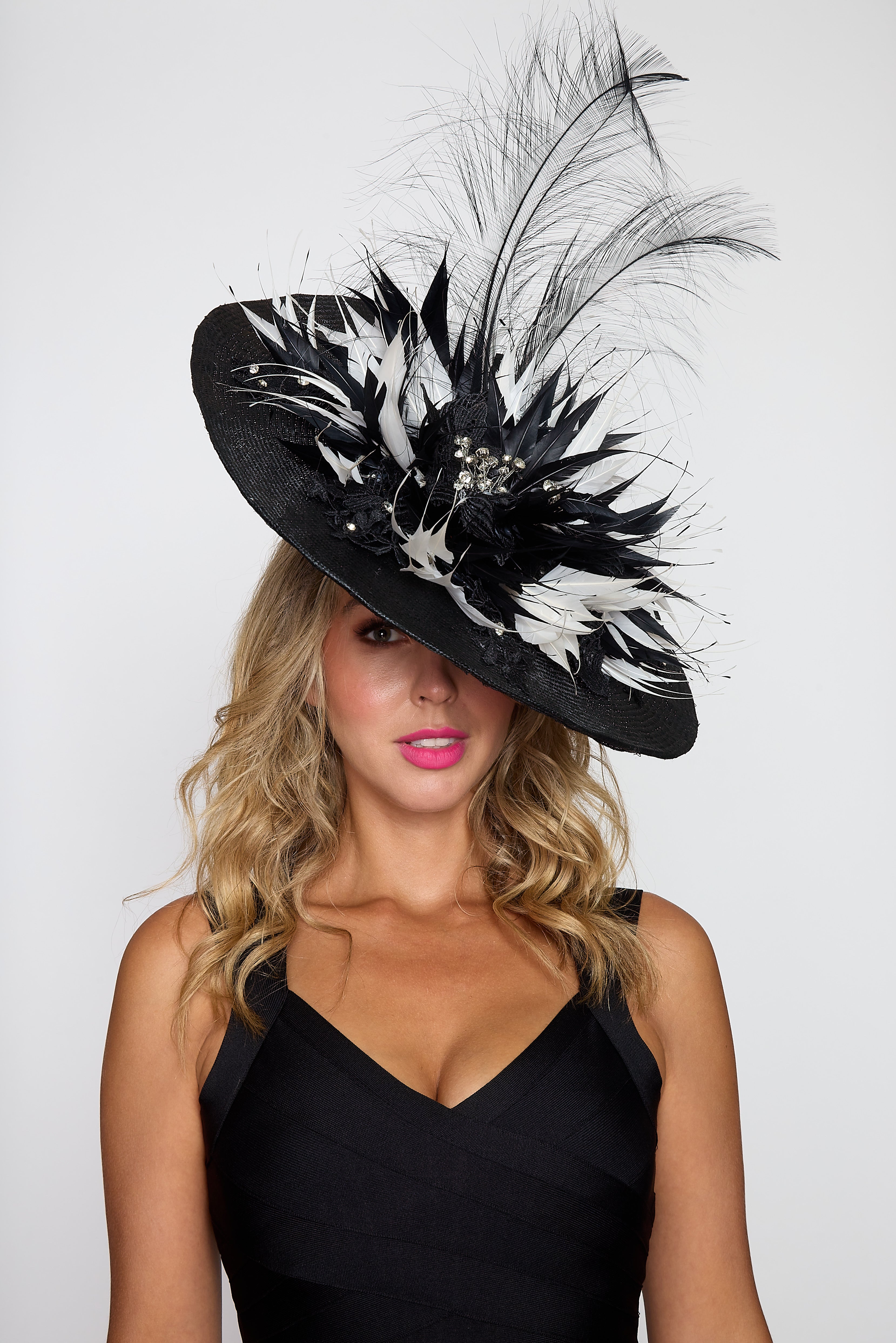 Black and White Feather Hat