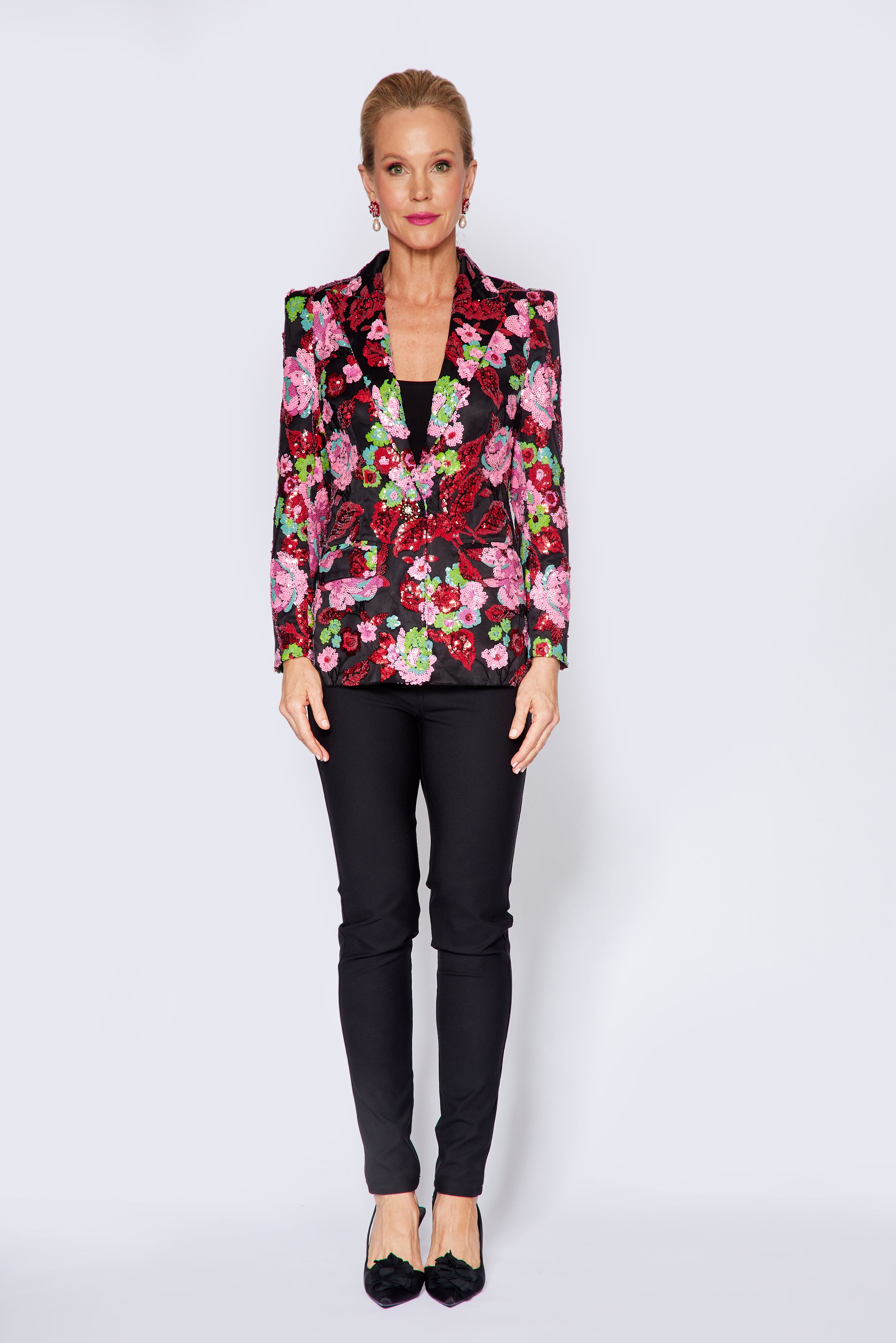 Black, Red and Pink Floral Sequin Jacket