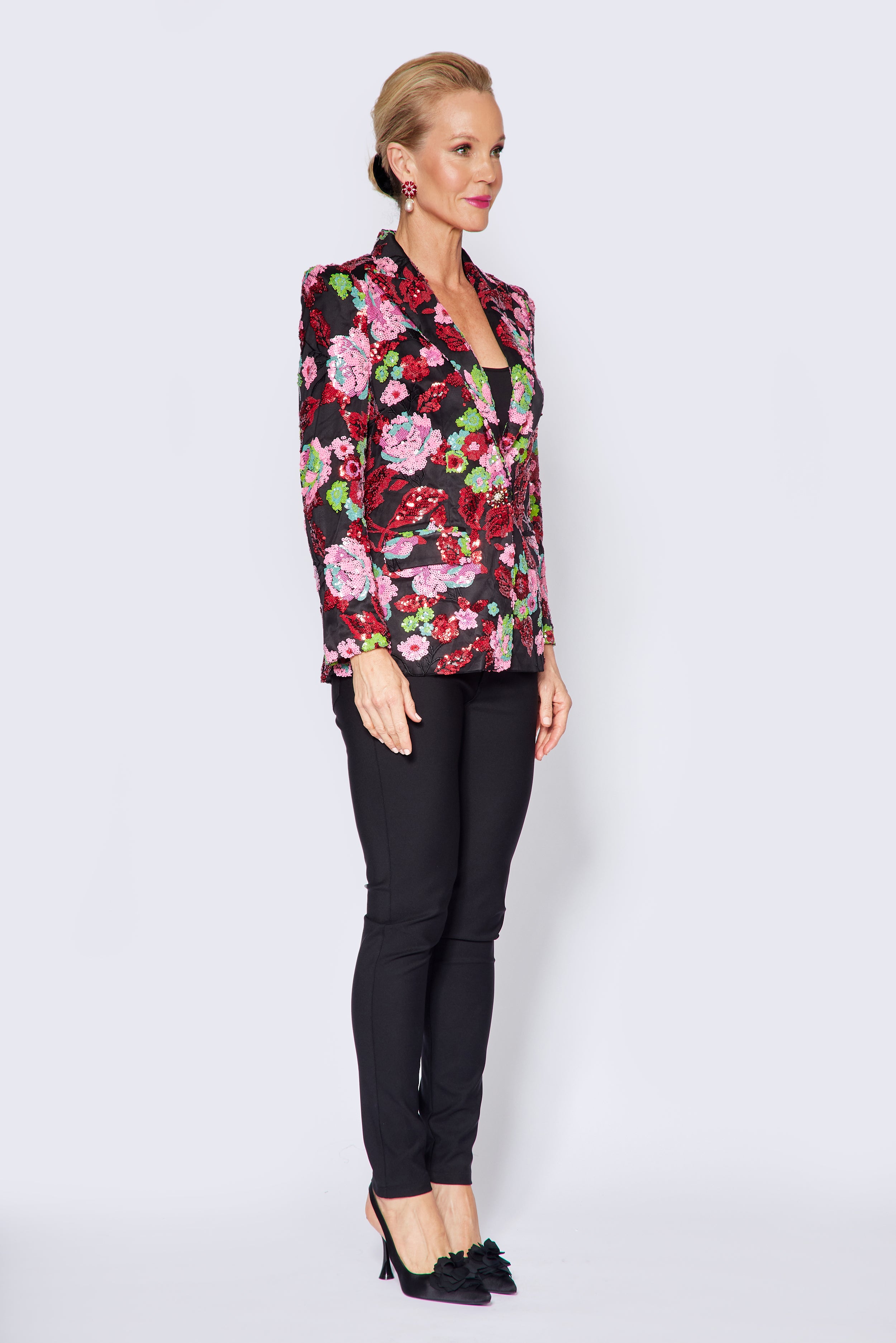 Black, Red and Pink Floral Sequin Jacket