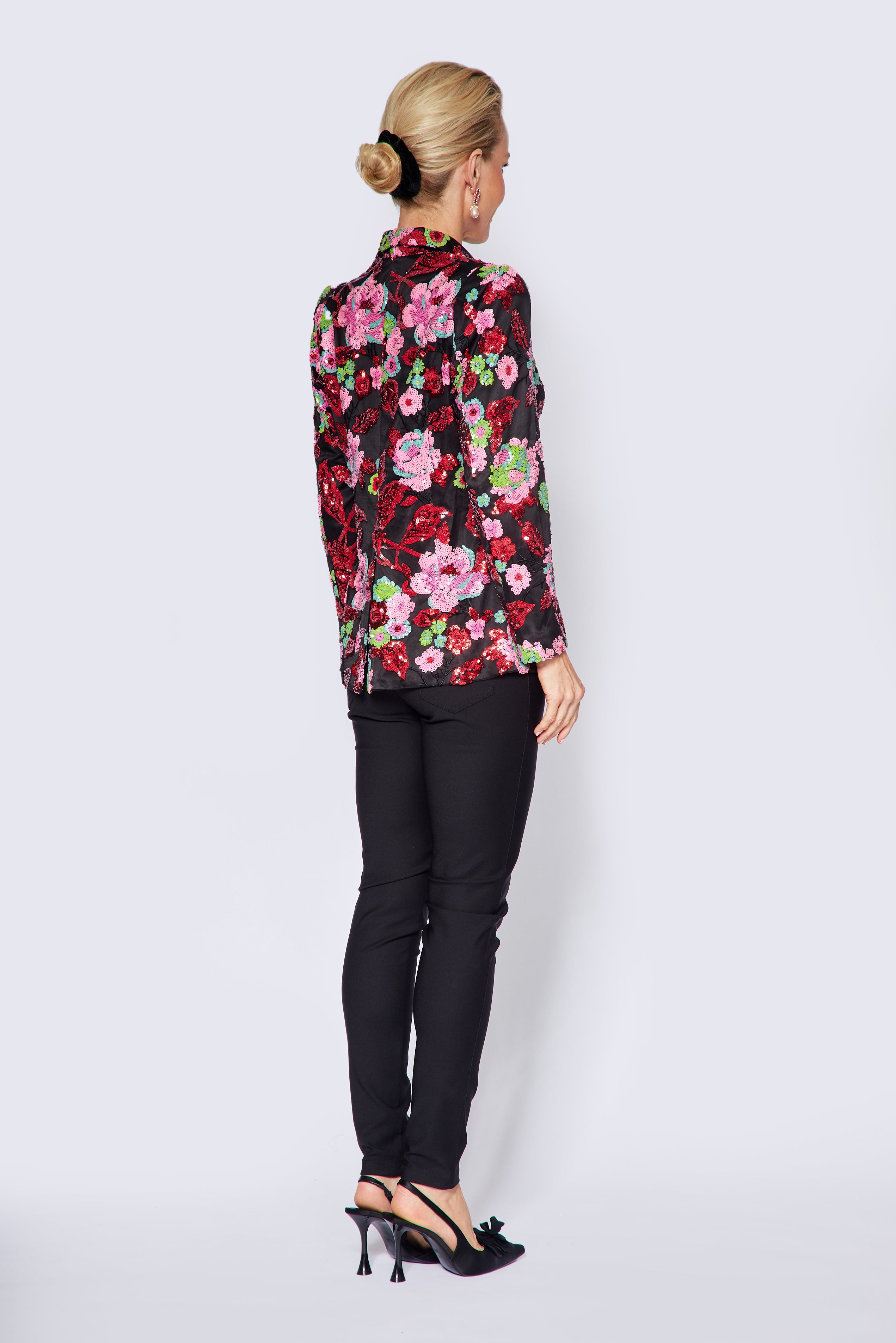 Black, Red and Pink Floral Sequin Jacket