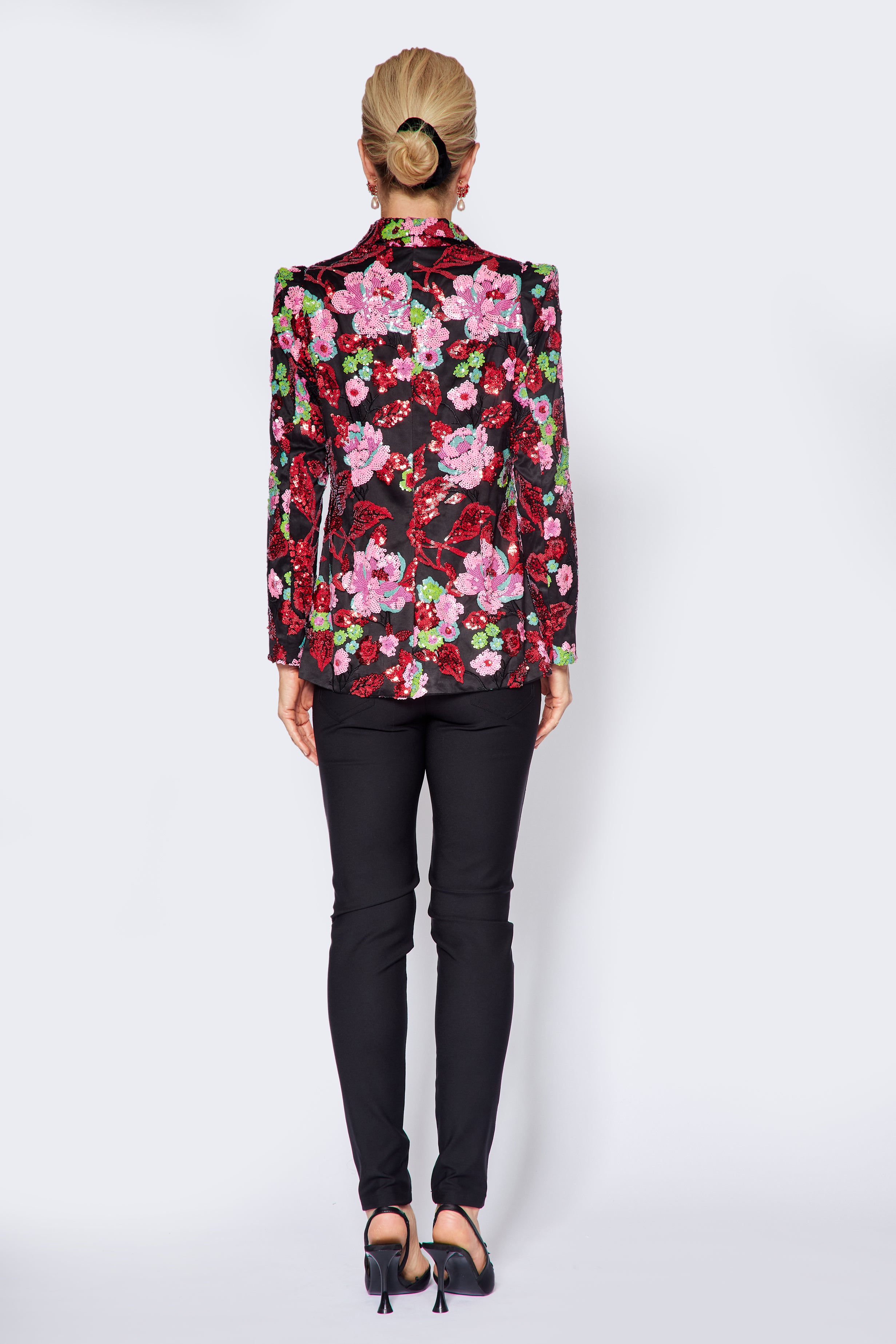 Black, Red and Pink Floral Sequin Jacket