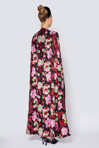 Black, Red and Pink Floral Gala Sequin Cape