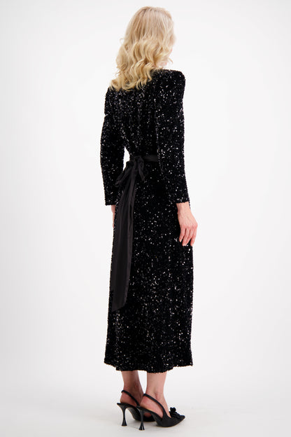 Black Velvet Sequin Wrap dress