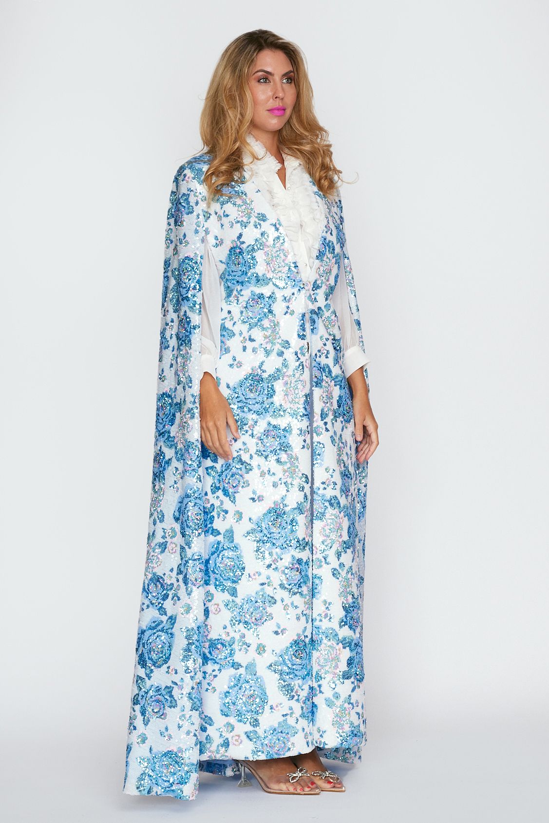 Aqua Floral Gala Sequin Cape