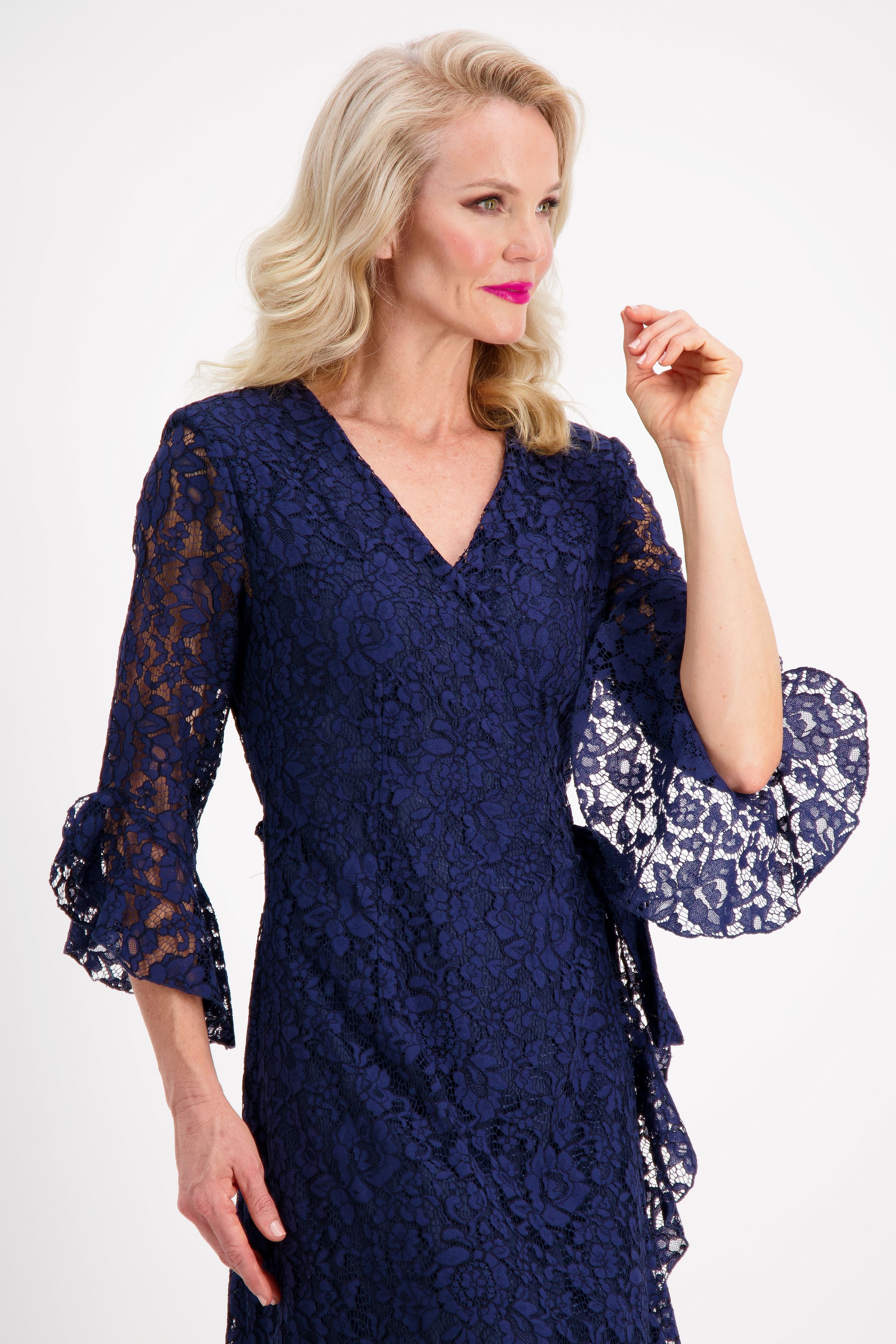 Navy Lace Wrap Dress