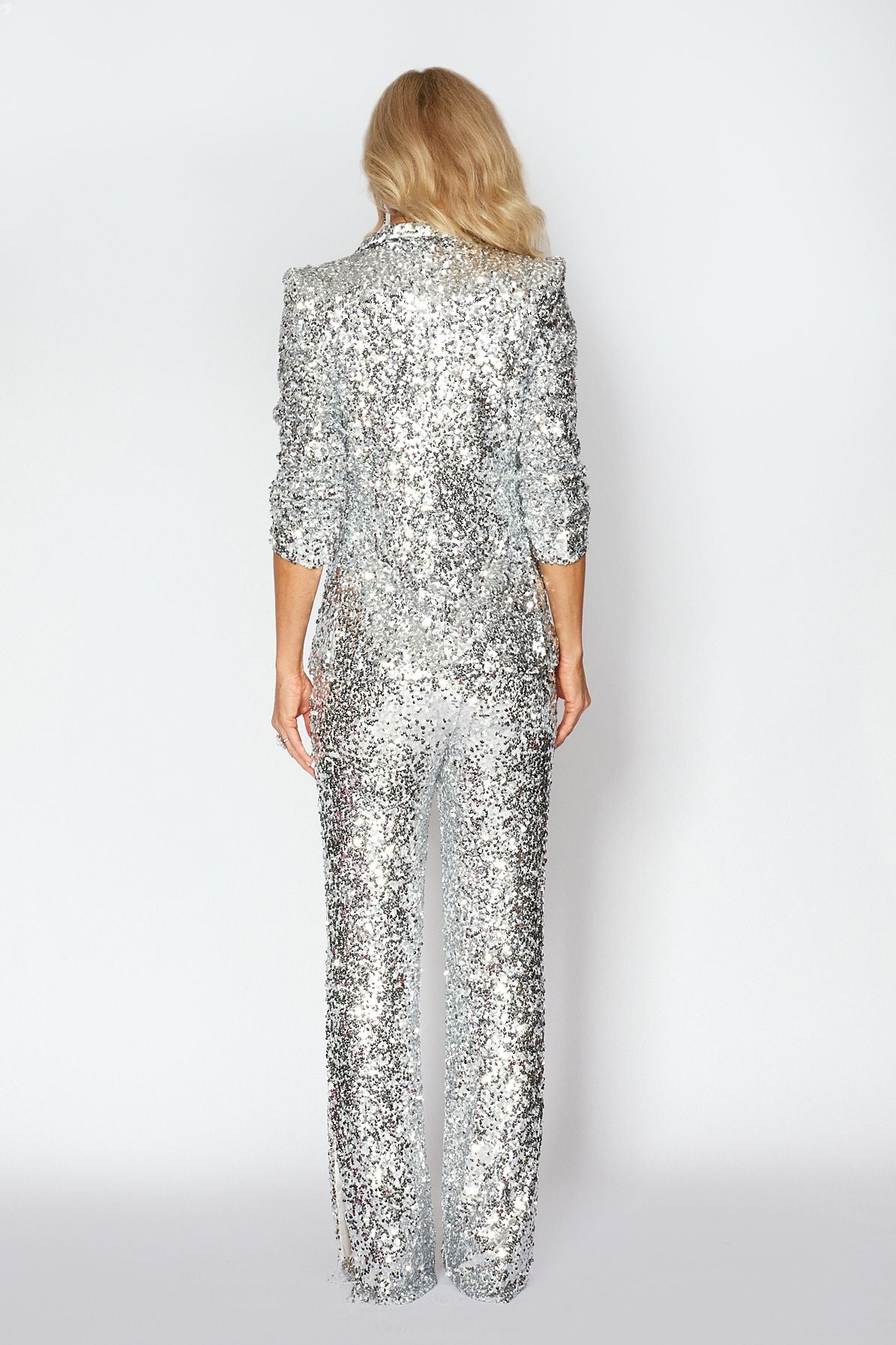 Silver Sequin Suit with Split Leg Pant