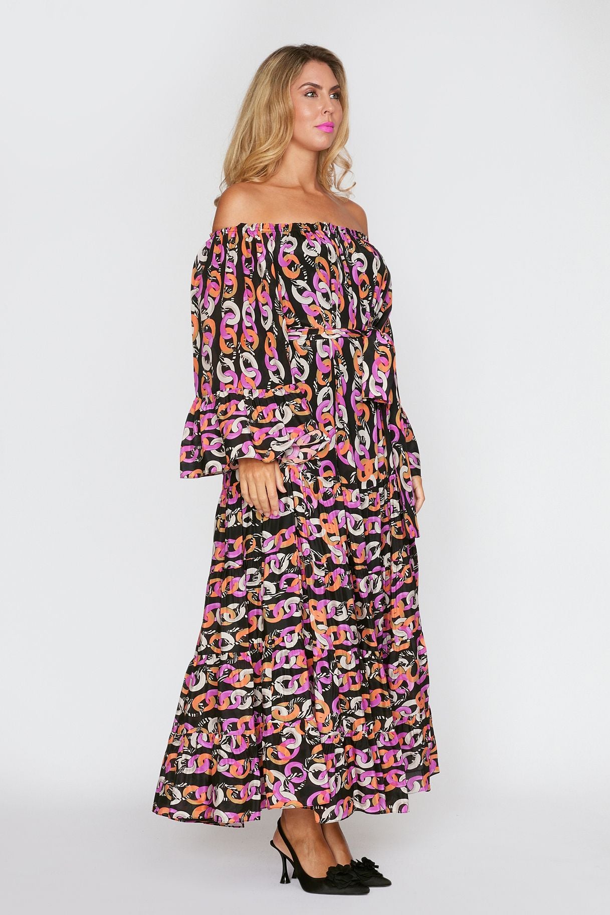 Chain Link Print Gypsy Dress