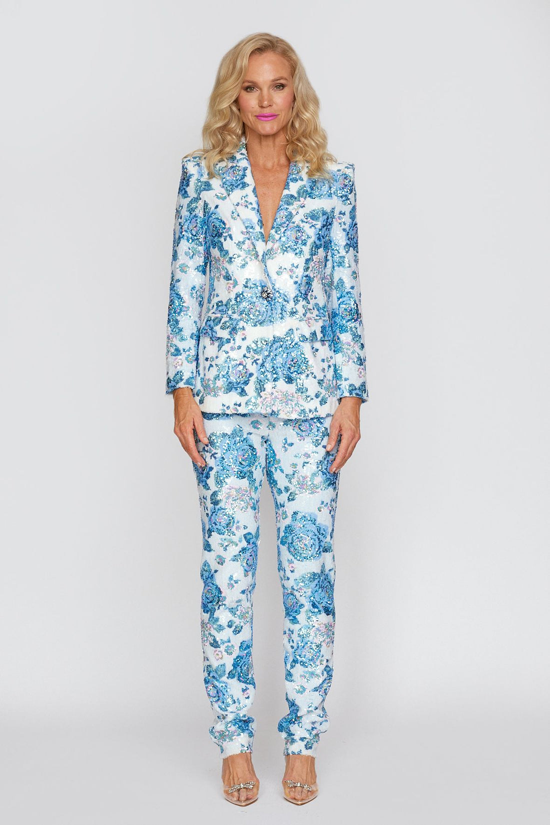 Aqua Floral Sequin Suit