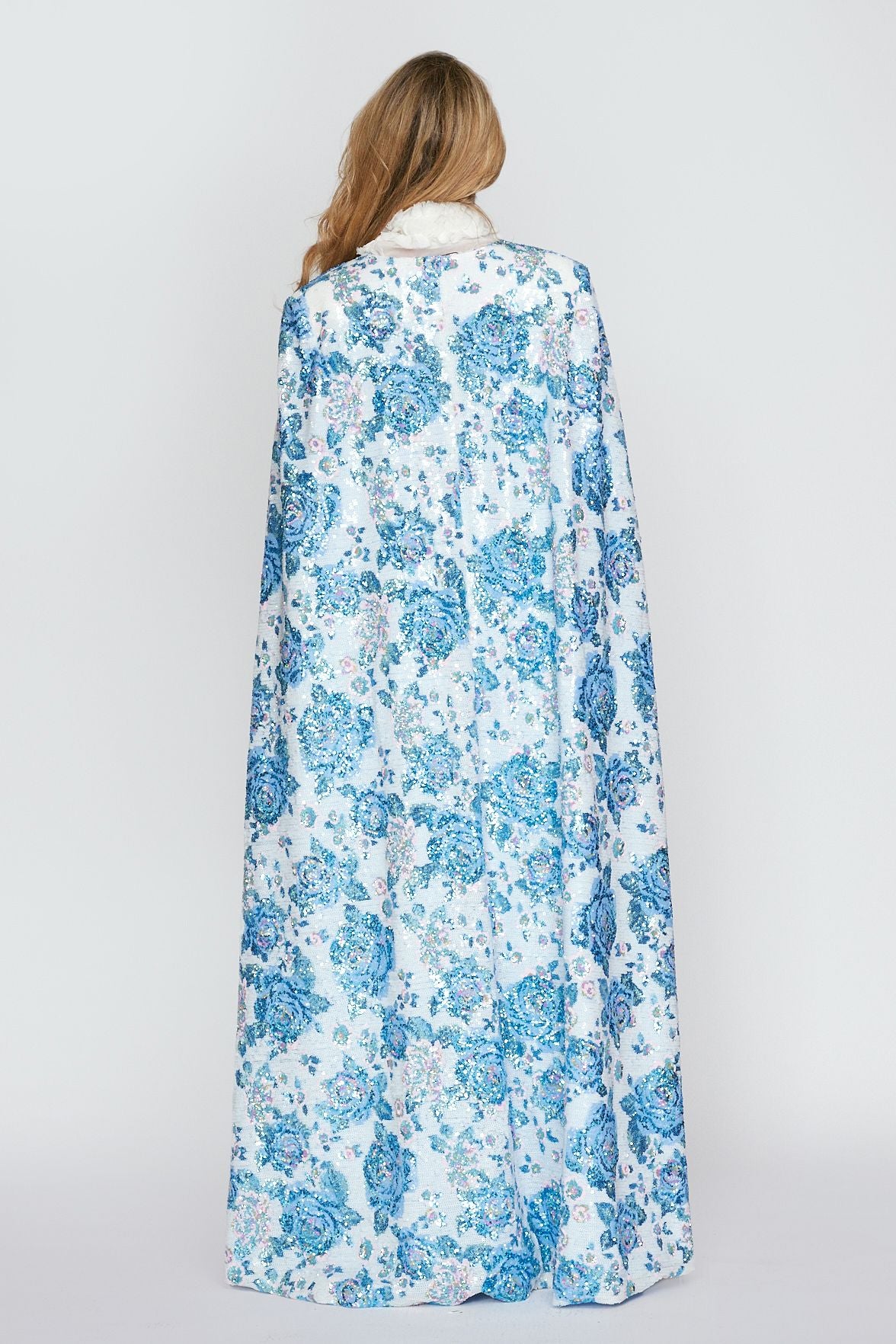 Aqua Floral Gala Sequin Cape