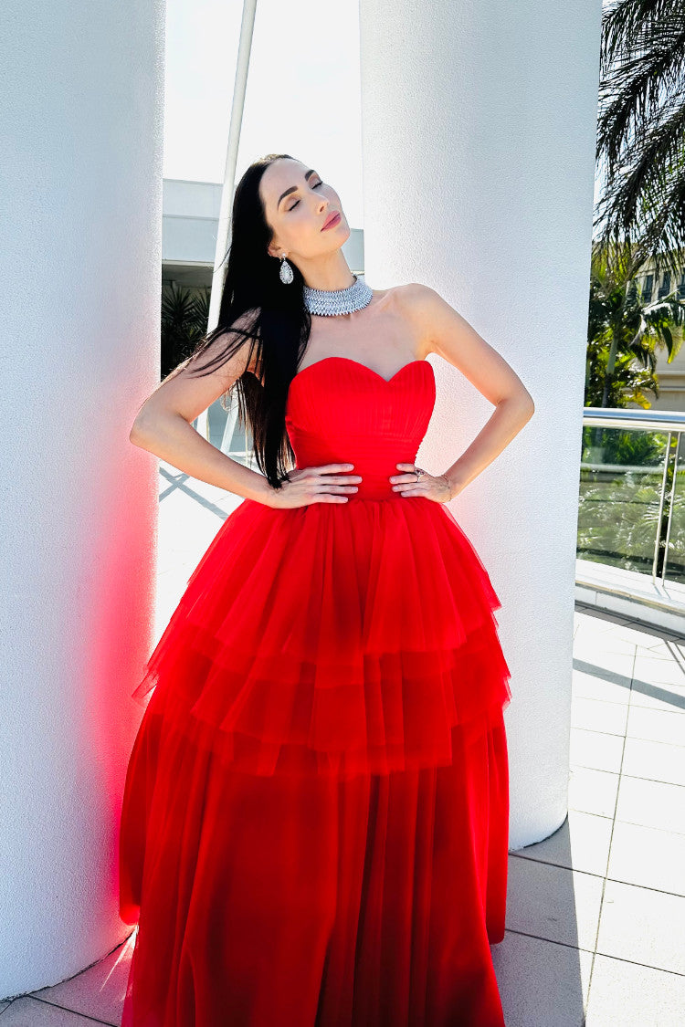 Red Tulle Gown
