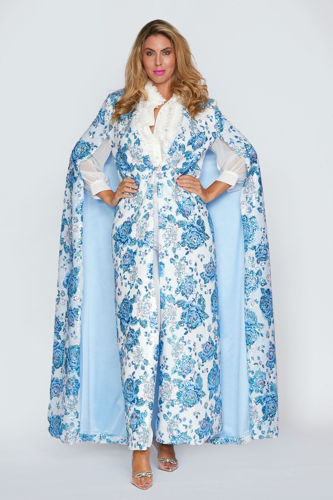 Aqua Floral Gala Sequin Cape