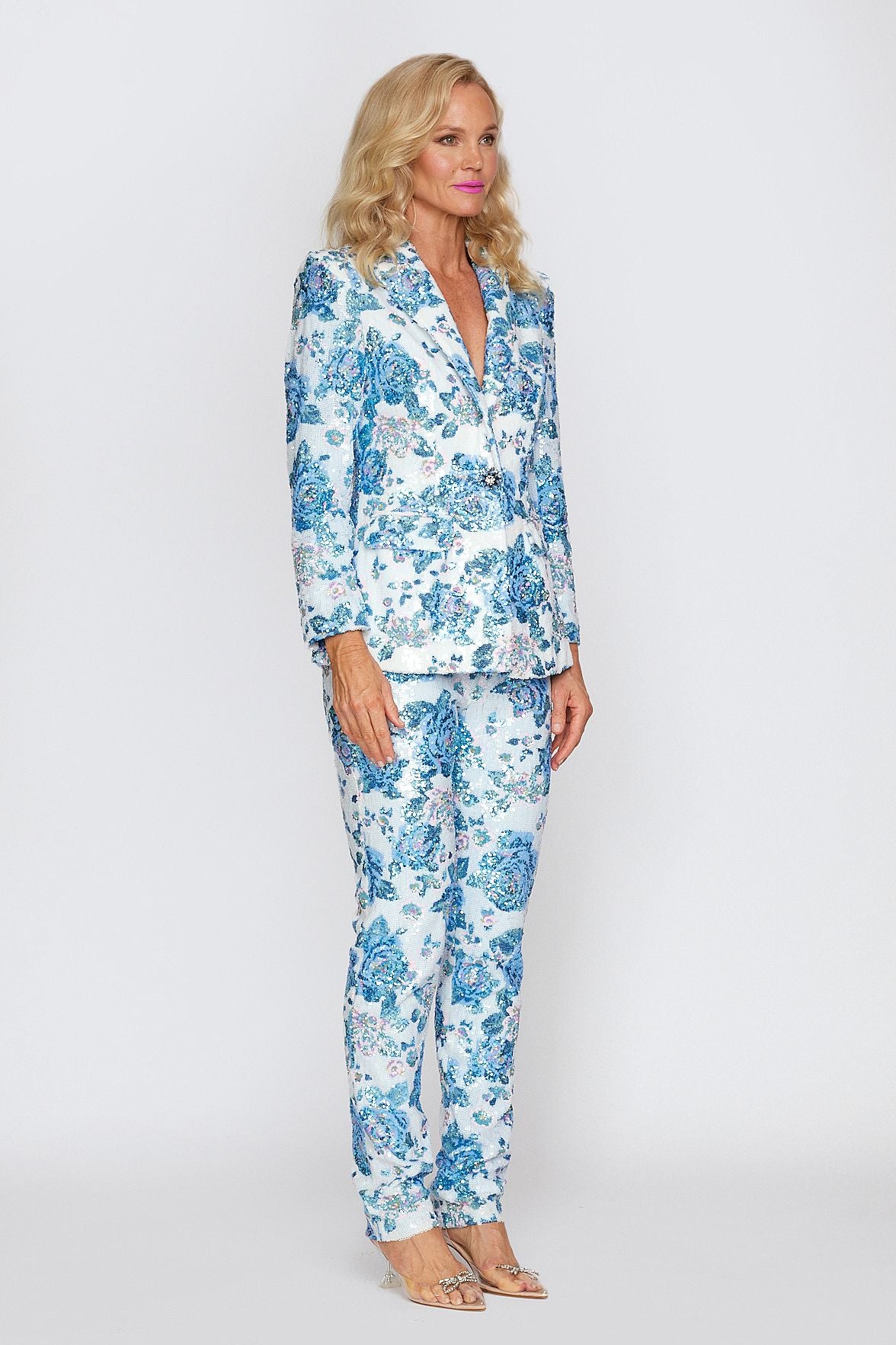 Aqua Floral Sequin Suit