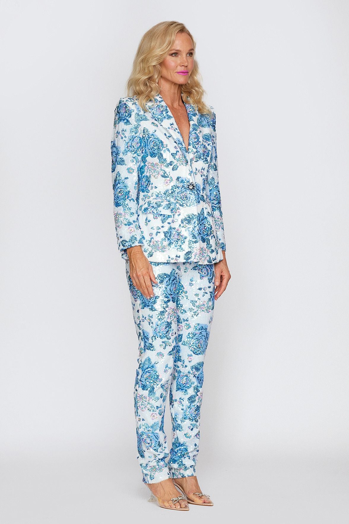 Aqua Floral Sequin Suit