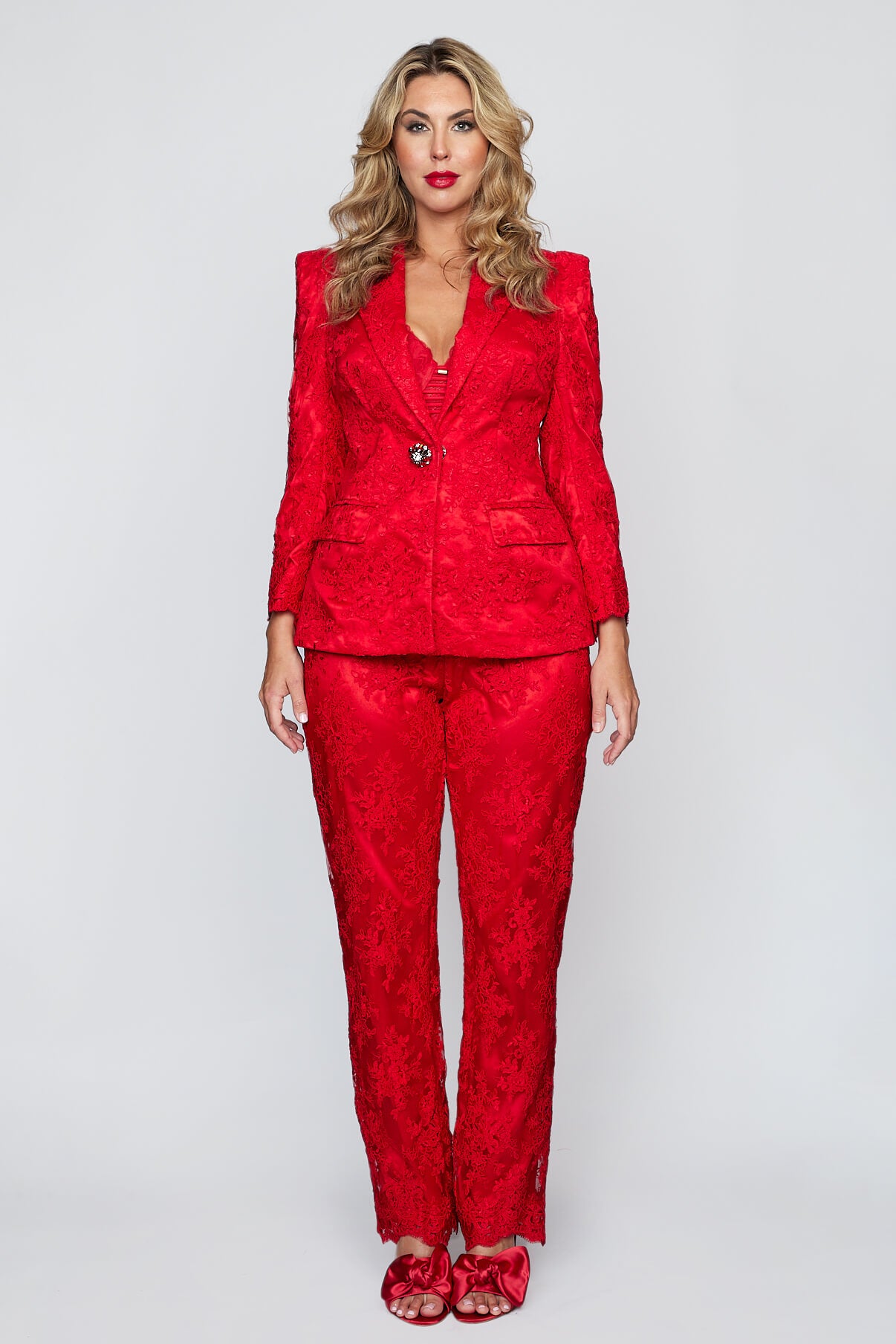 Red Lace Tux Jacket and Matching Red Lace Pant