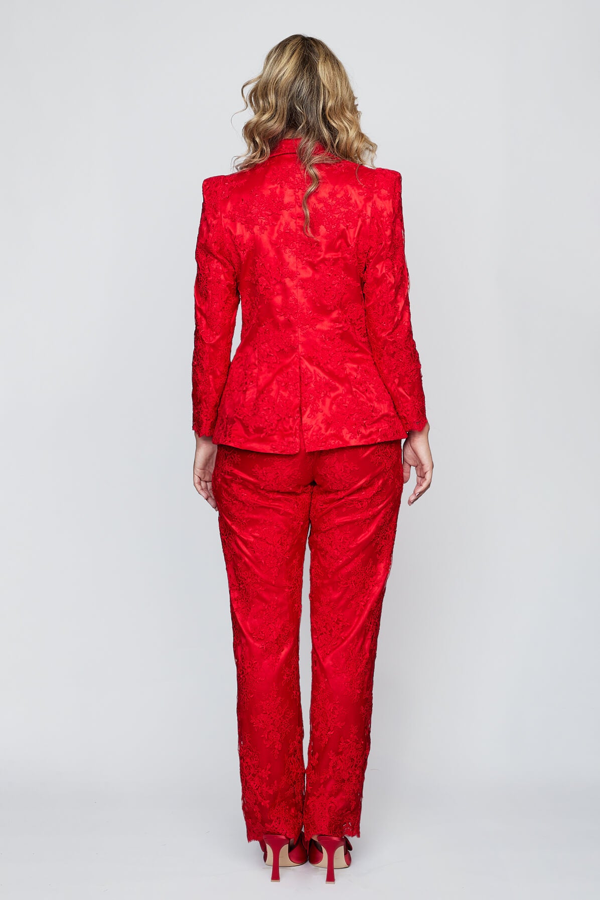 Red Lace Tux Jacket and Matching Red Lace Pant
