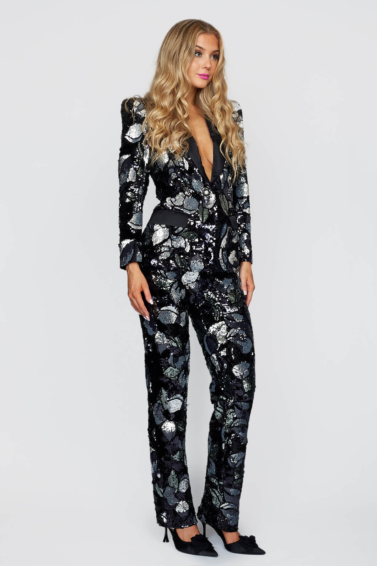 Sequin Longline Jacket with Sequin Classic Pant