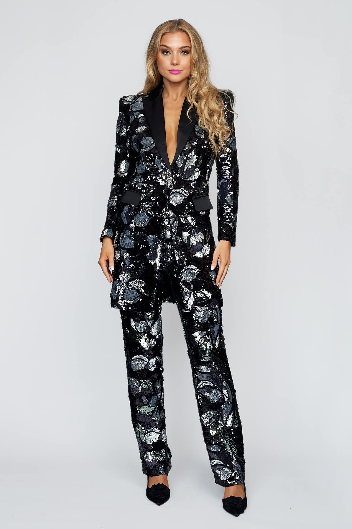 Sequin Longline Jacket with Sequin Classic Pant
