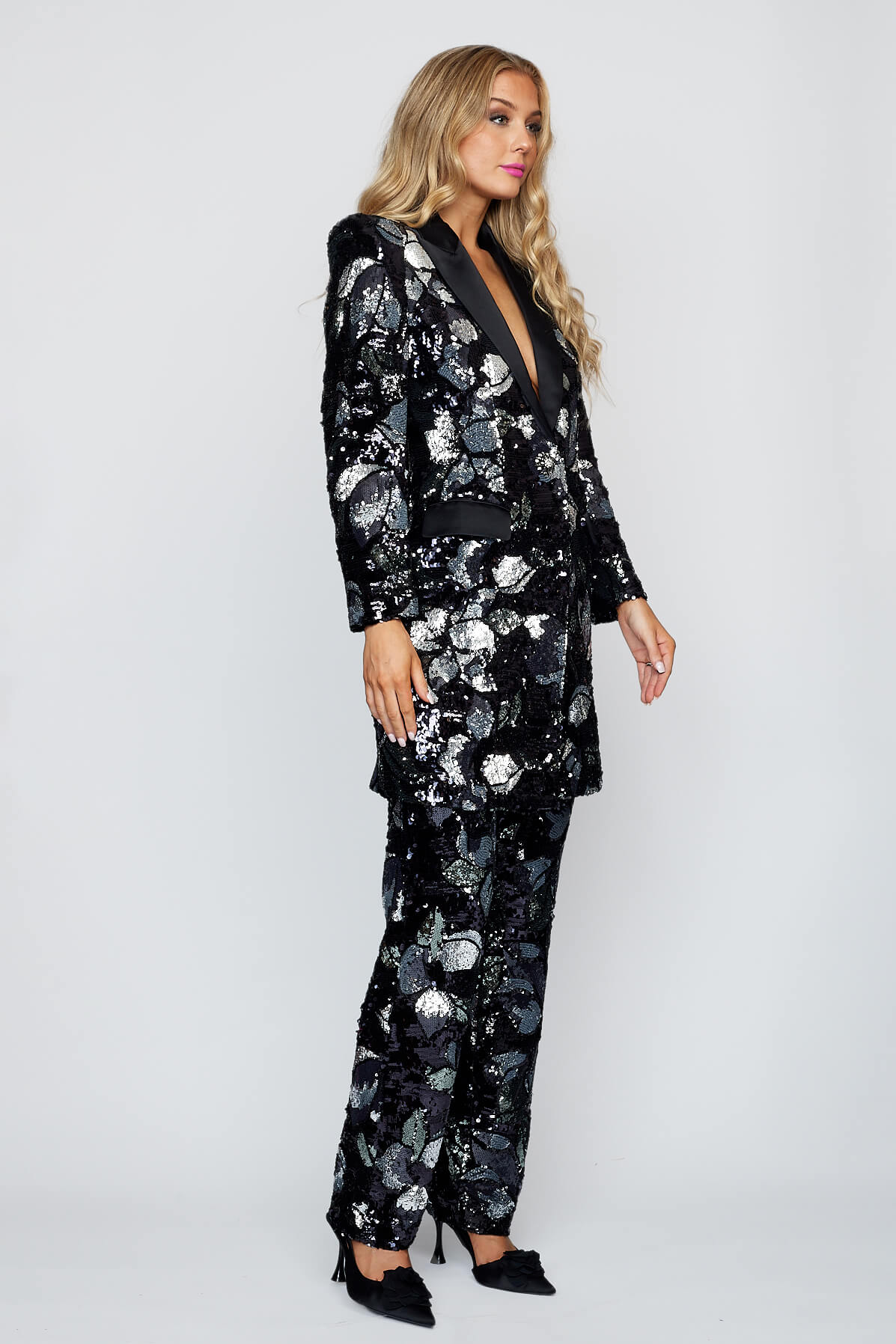 Sequin Longline Jacket with Sequin Classic Pant