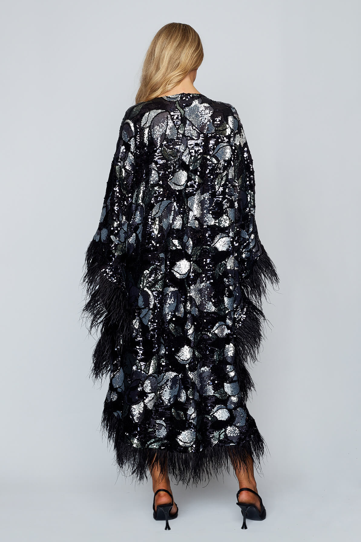 Sequin Feather Kaftan Dress