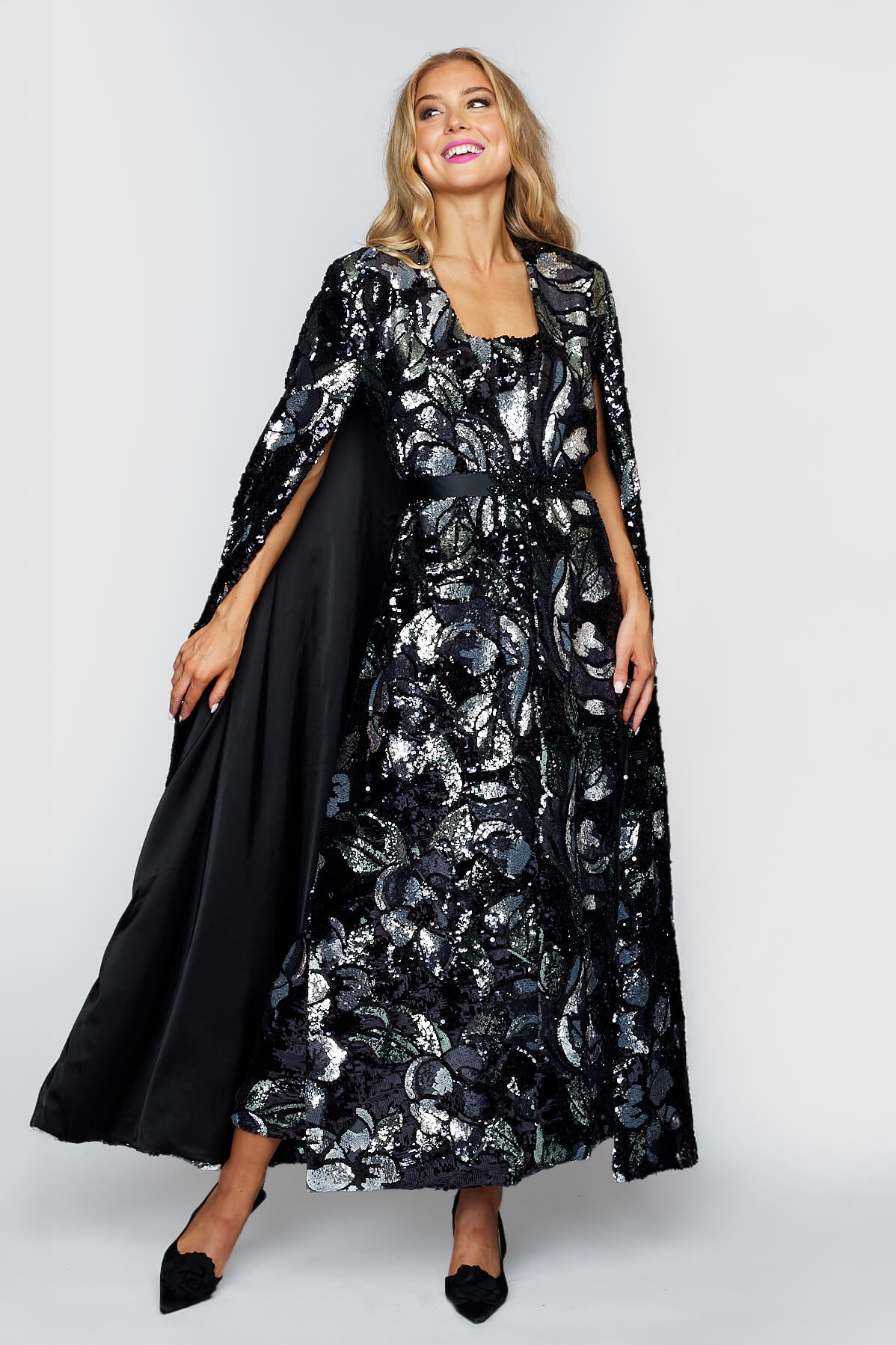 Sequin Gala Cape and Sequin Slip Dress