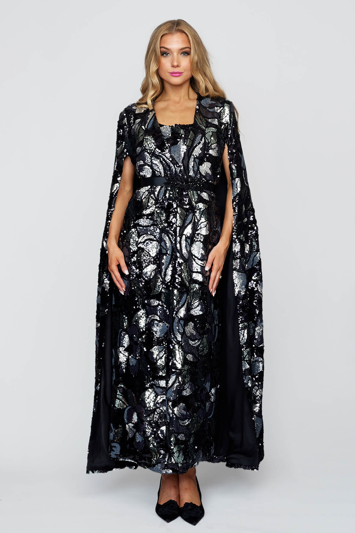 Sequin Gala Cape and Sequin Slip Dress