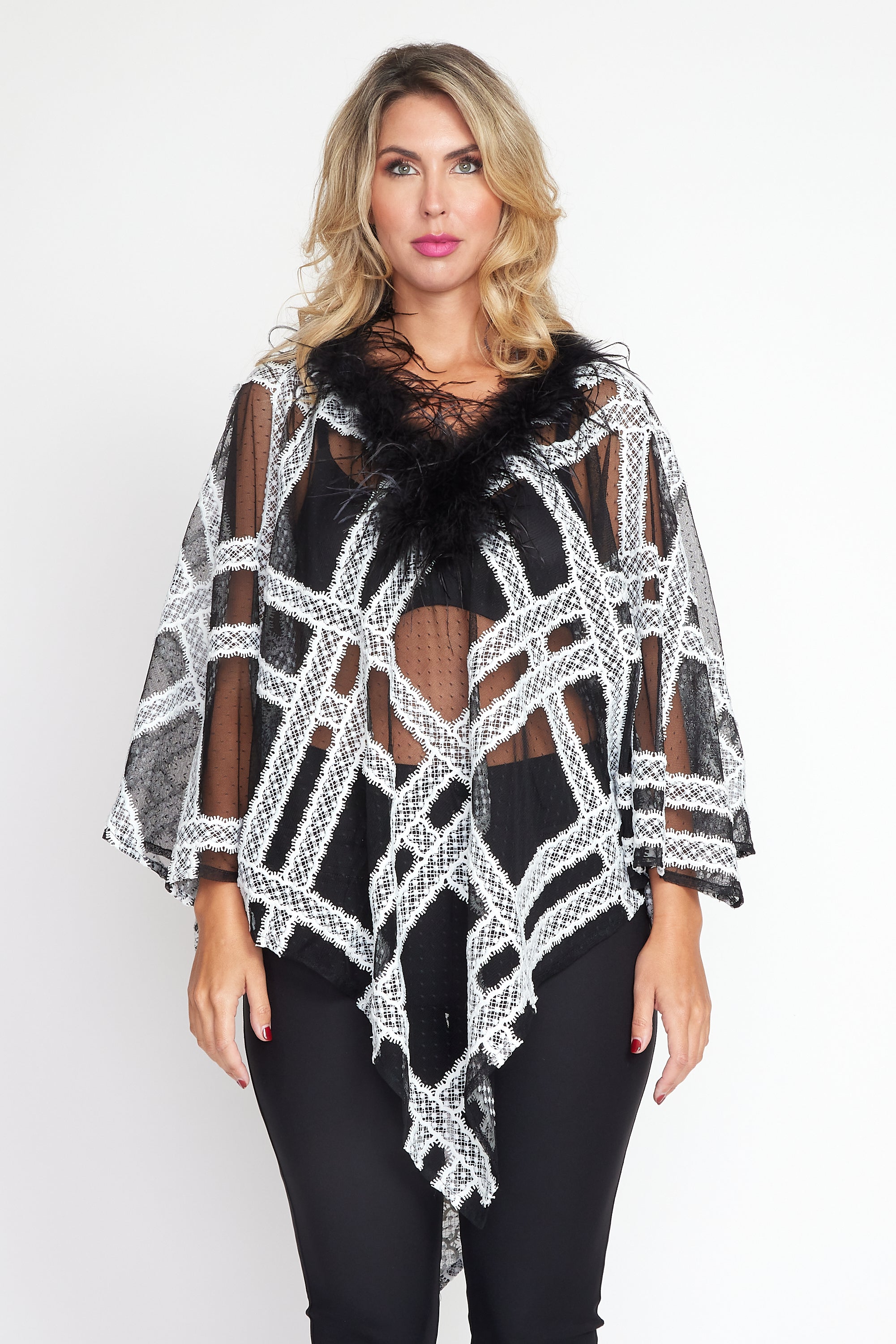 Black and Cream Lace Angel Poncho