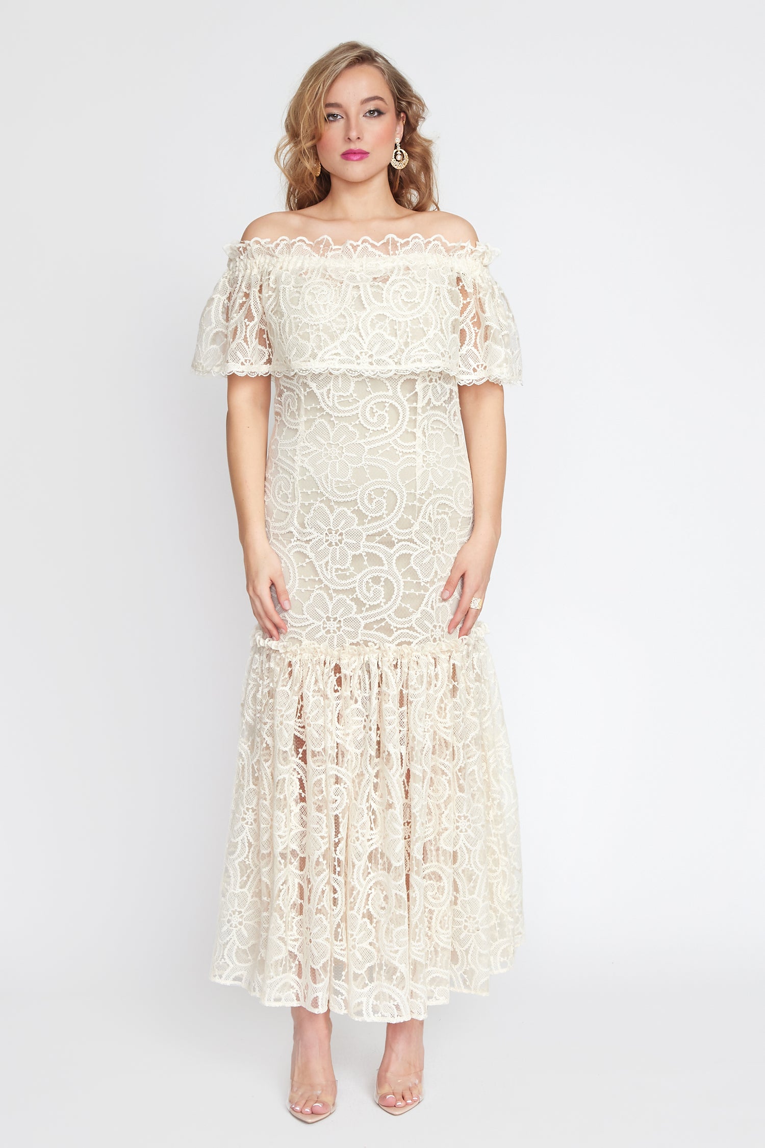Cream Lace Off Shoulder Salsa Dress