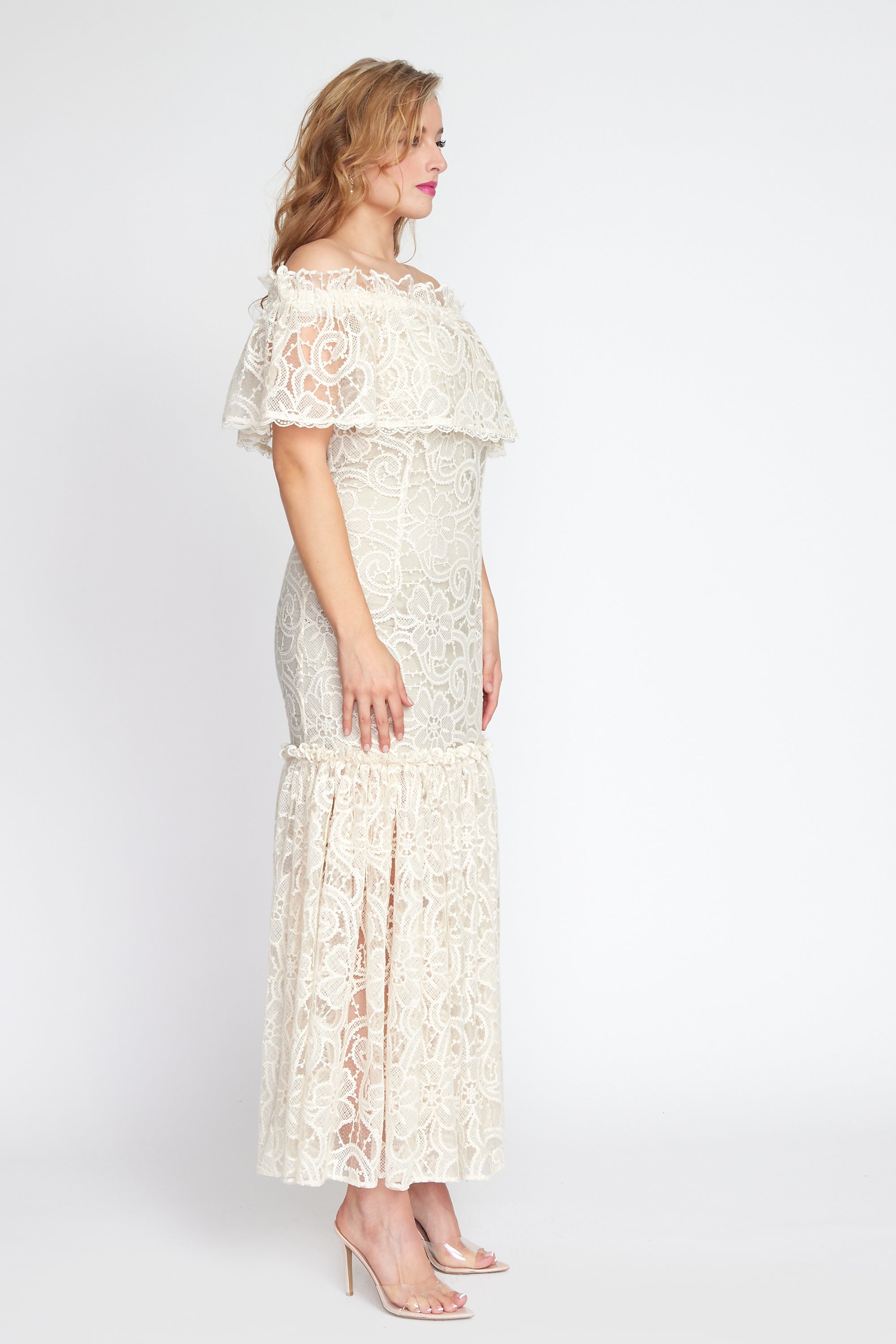 Cream Lace Off Shoulder Salsa Dress
