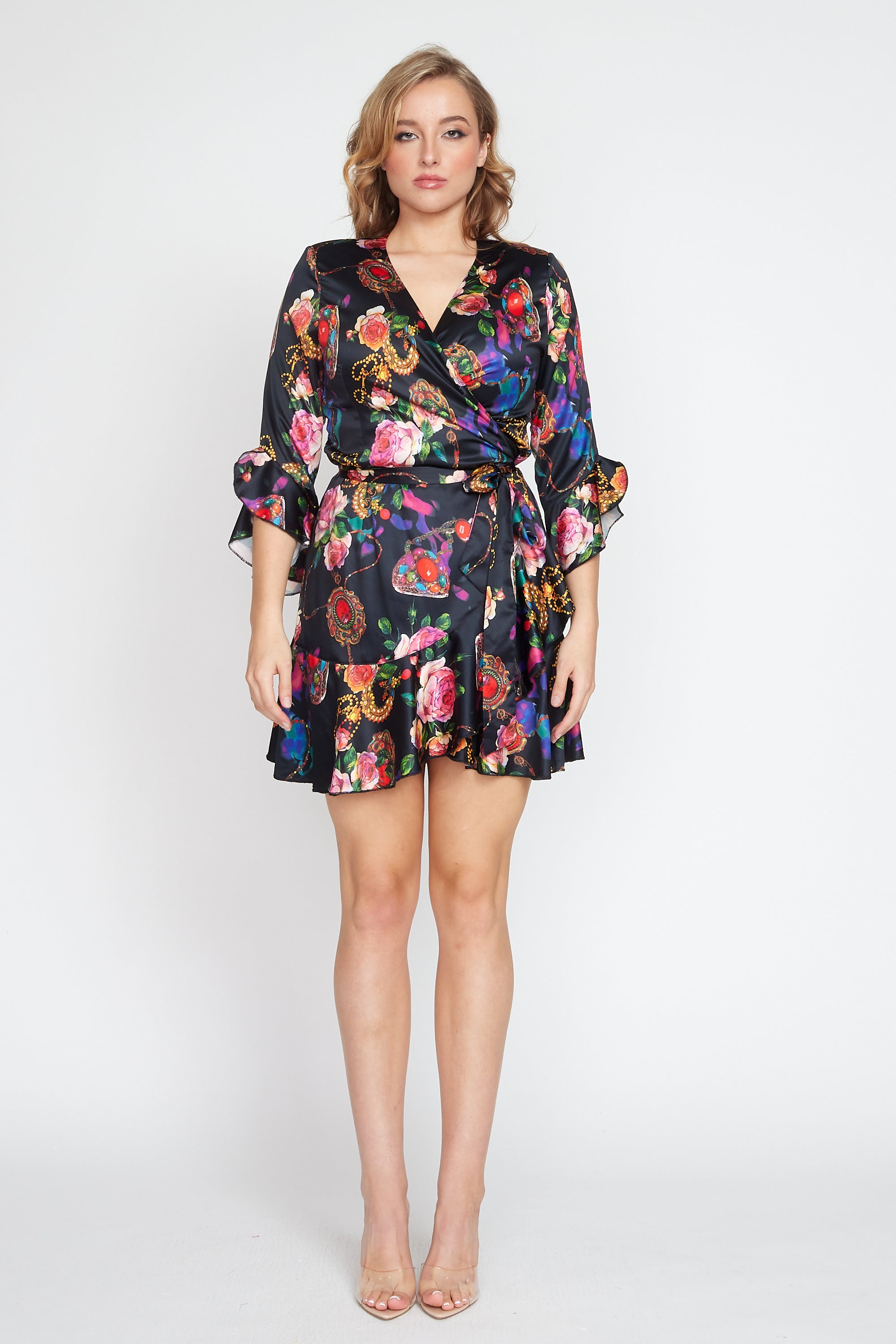 Jewel Print Wrap Dress (Short)