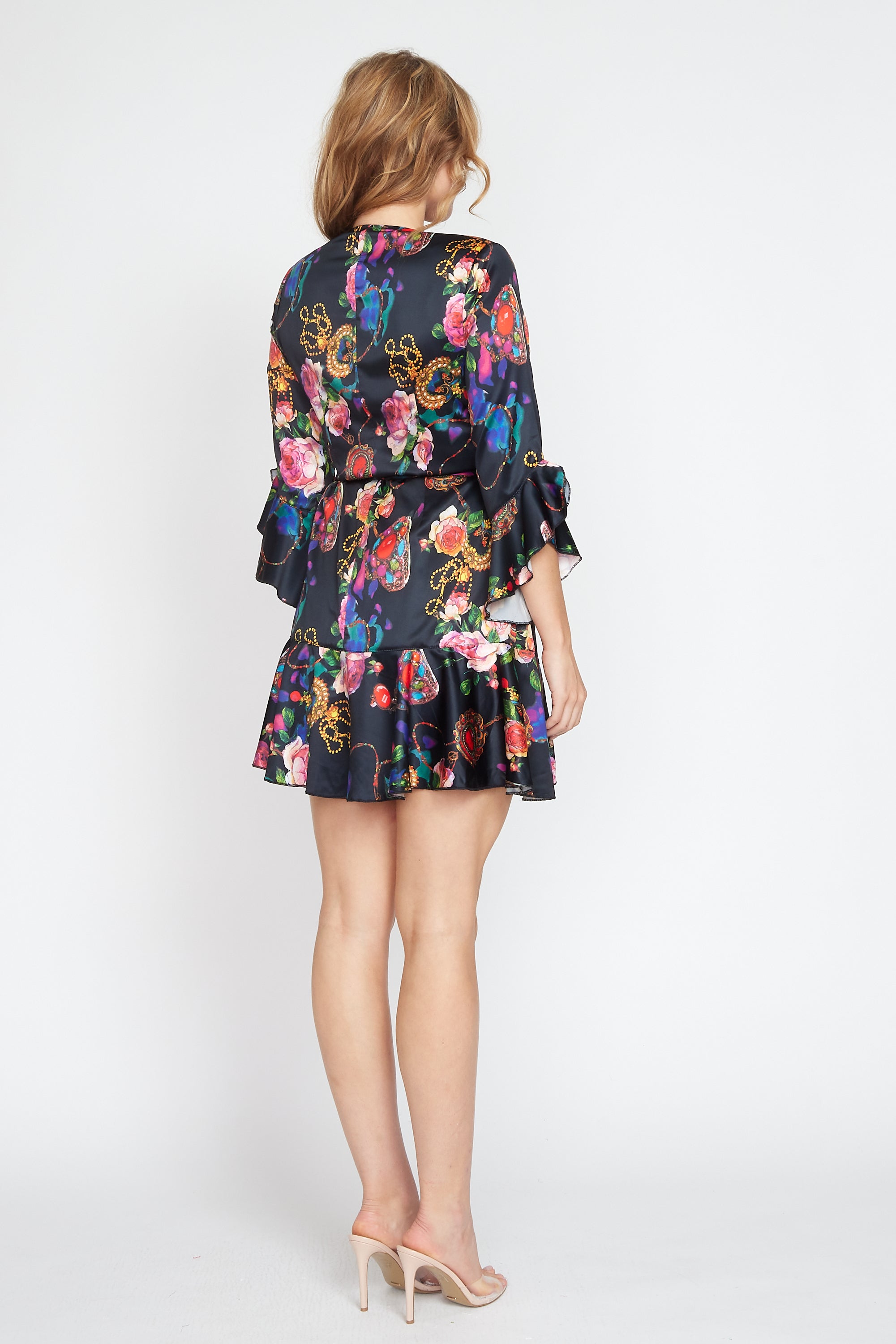 Jewel Print Wrap Dress (Short)