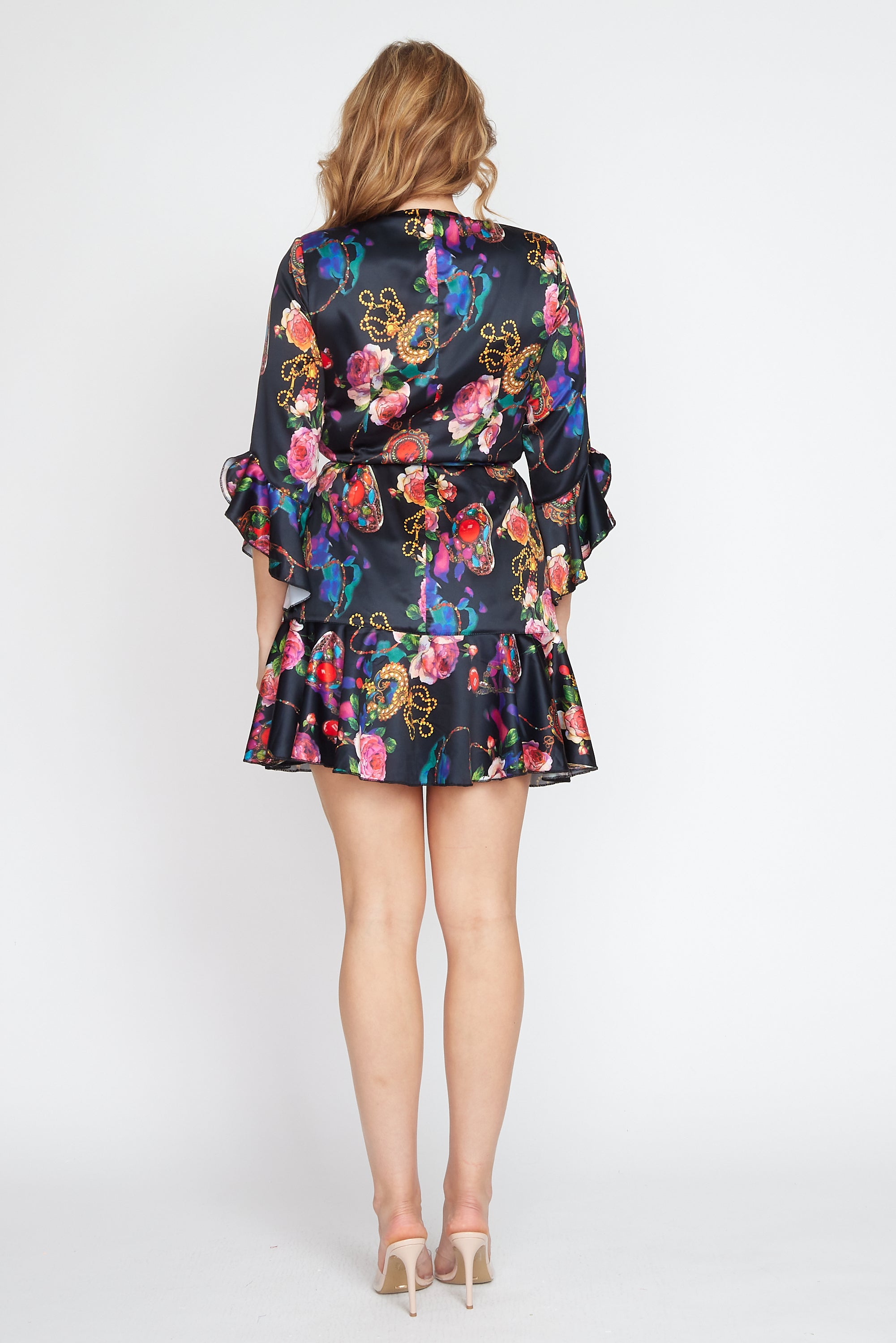 Jewel Print Wrap Dress (Short)