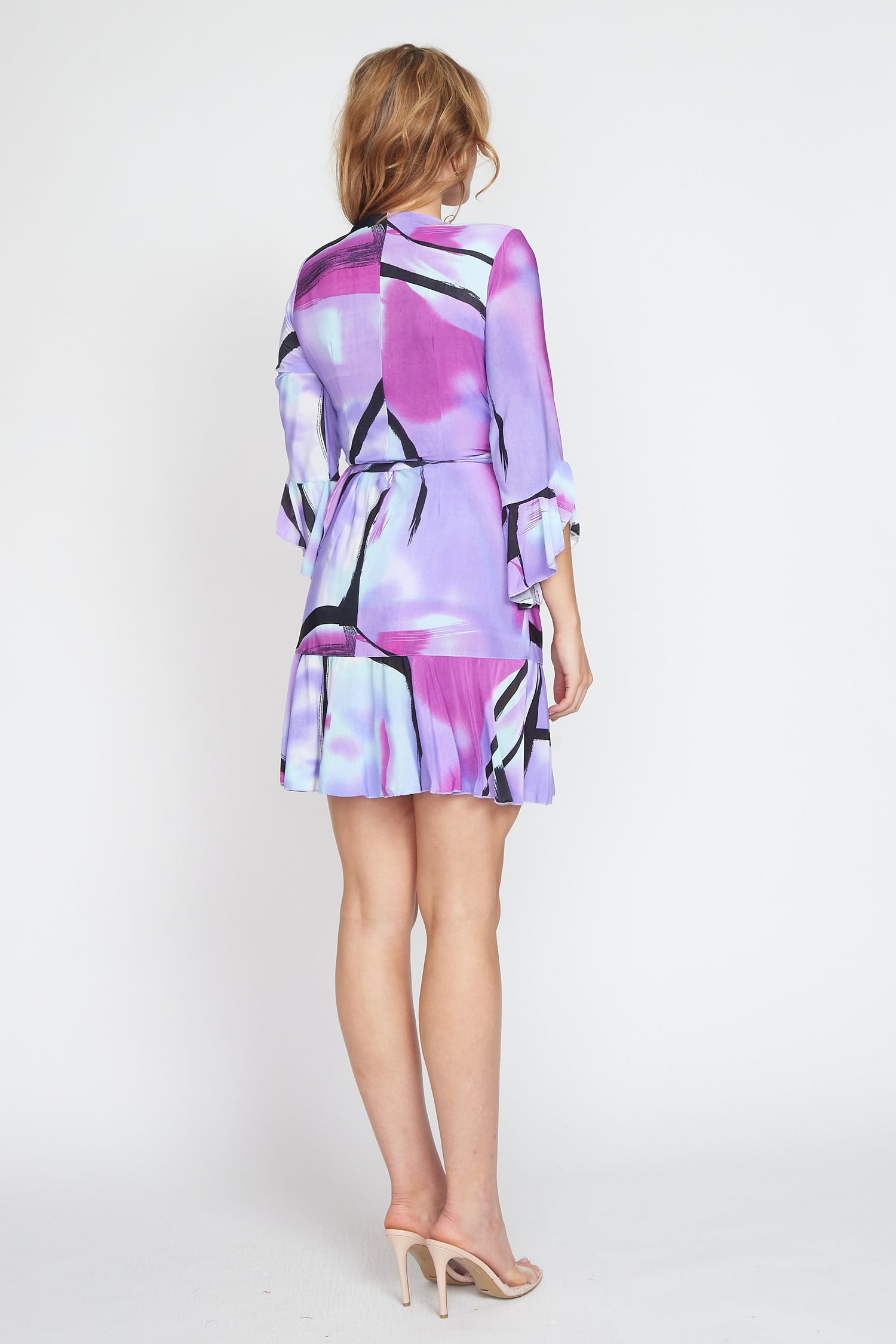 Purple Jersey Multi Print Wrap Dress (Short)