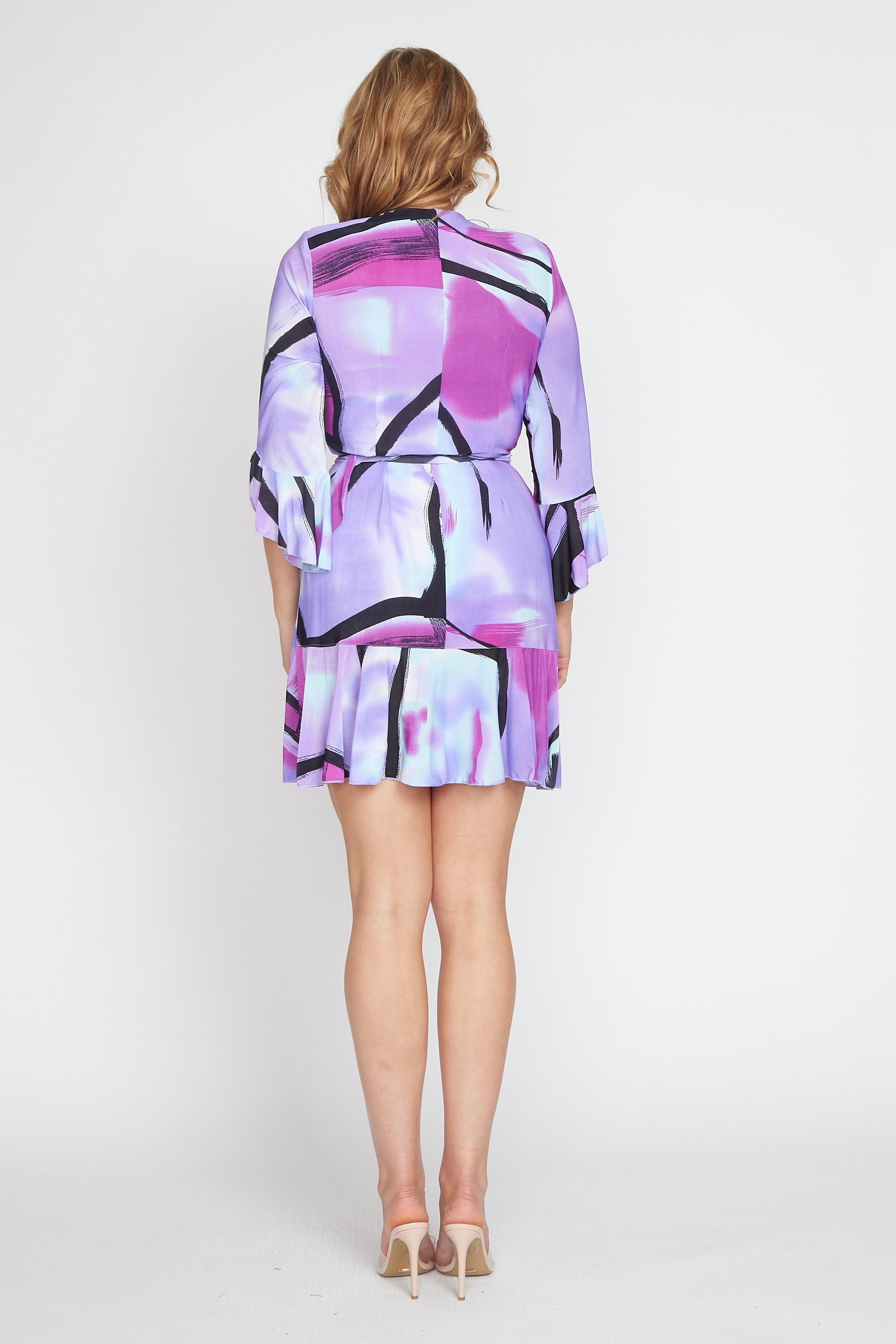 Purple Jersey Multi Print Wrap Dress (Short)