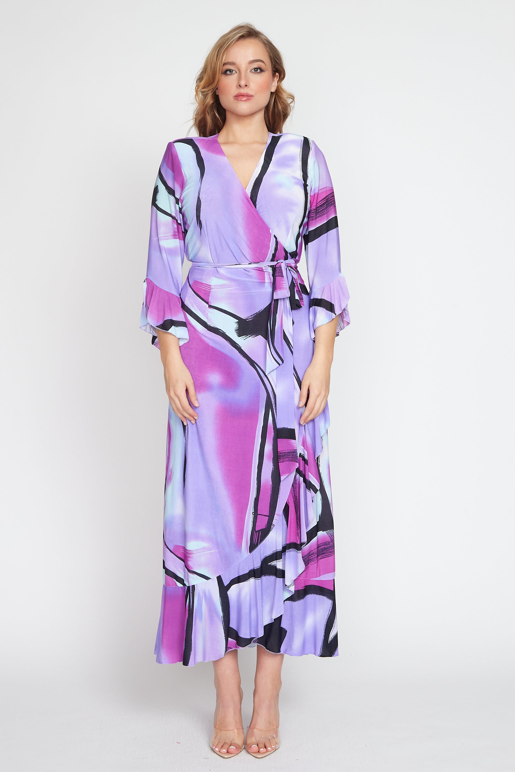 Purple Jersey Multi Print Wrap Dress