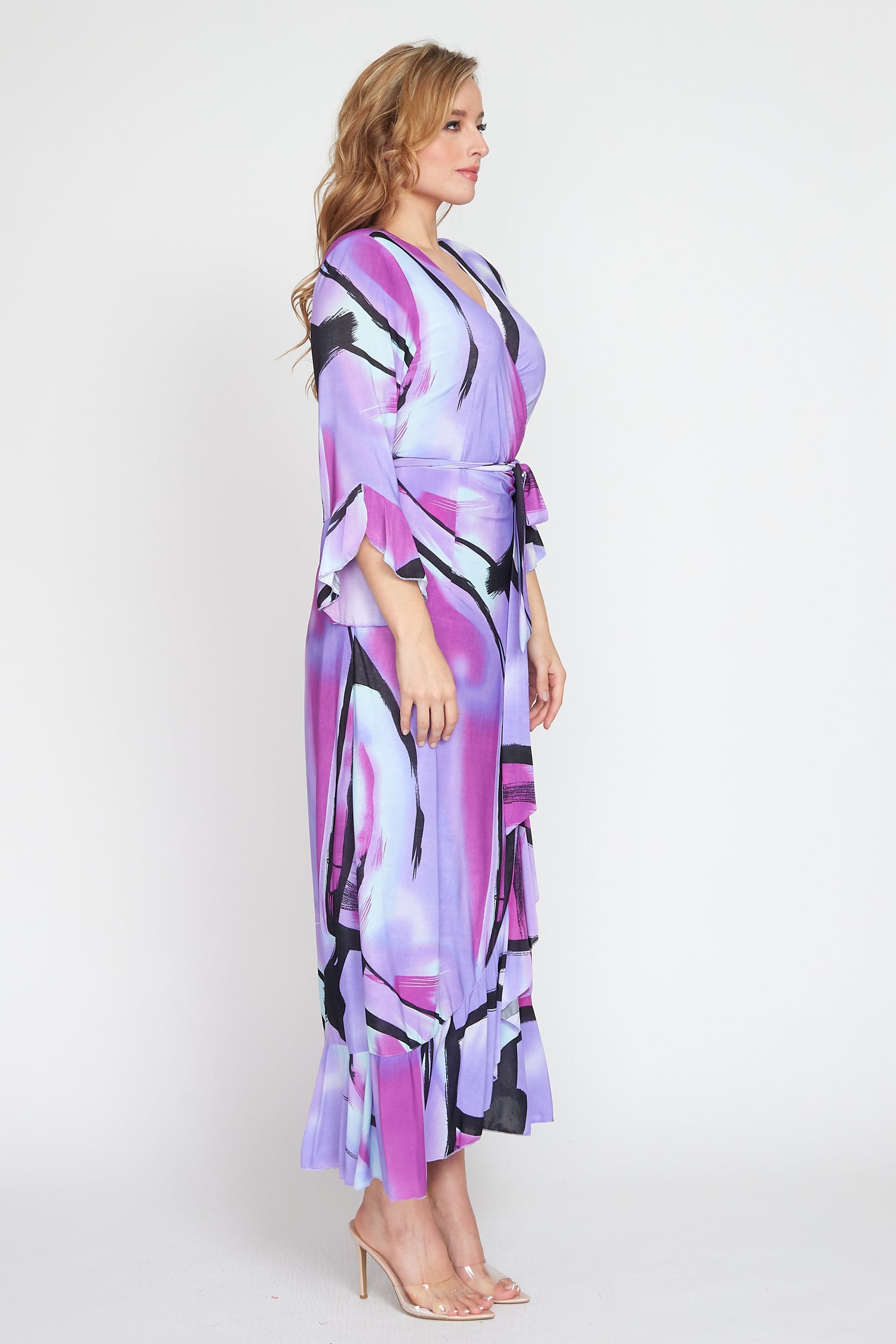 Purple Jersey Multi Print Wrap Dress