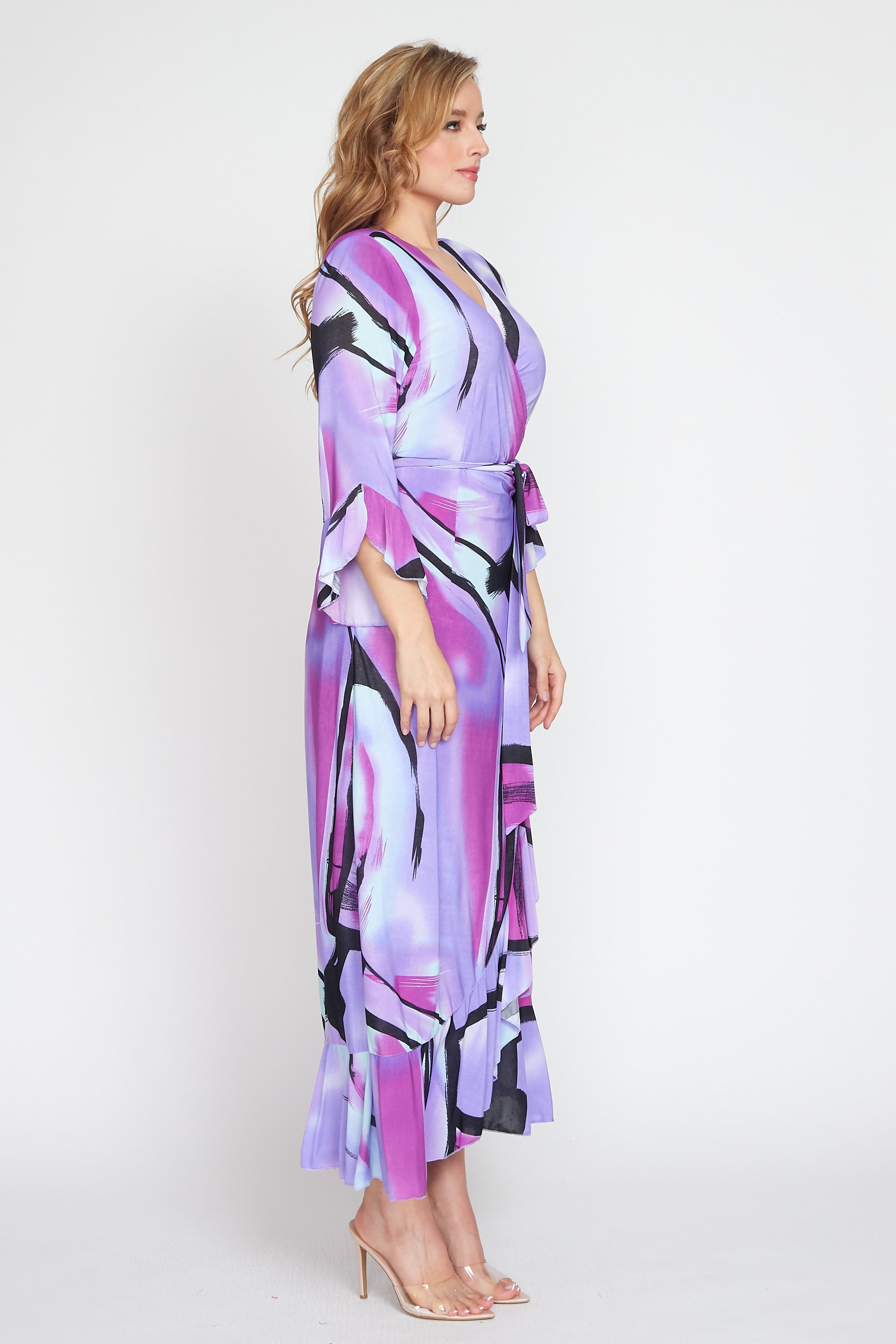 Purple Jersey Multi Print Wrap Dress