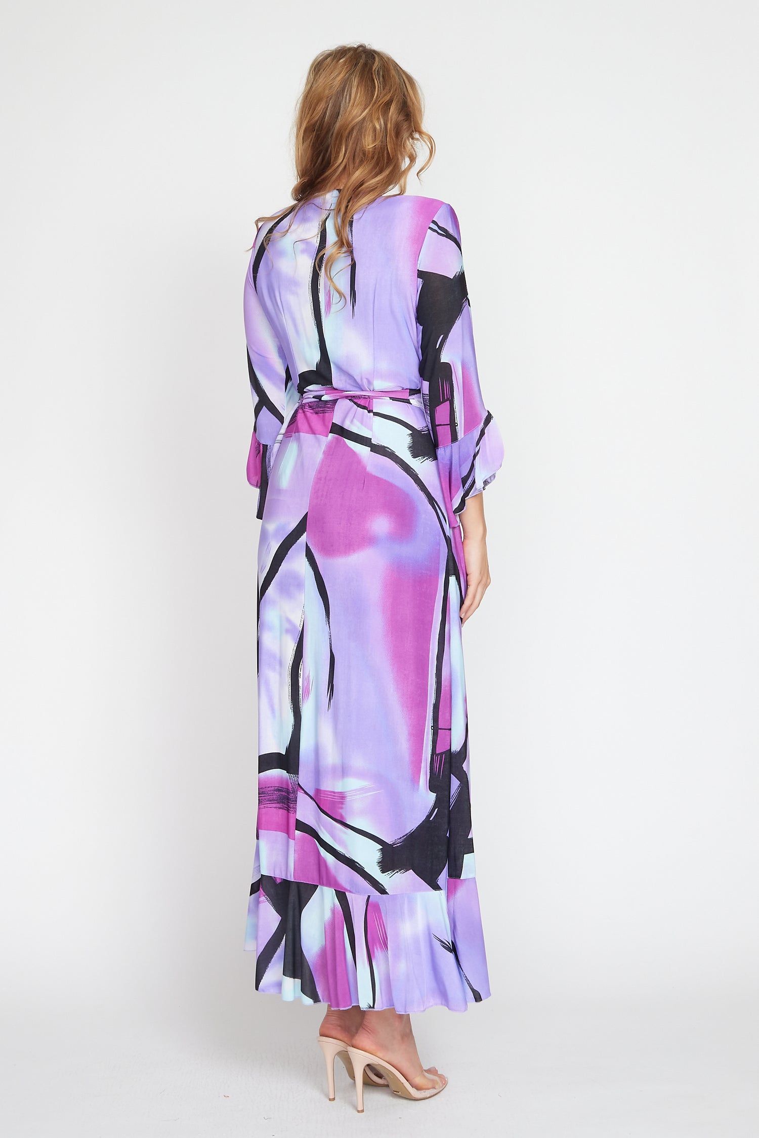 Purple Jersey Multi Print Wrap Dress