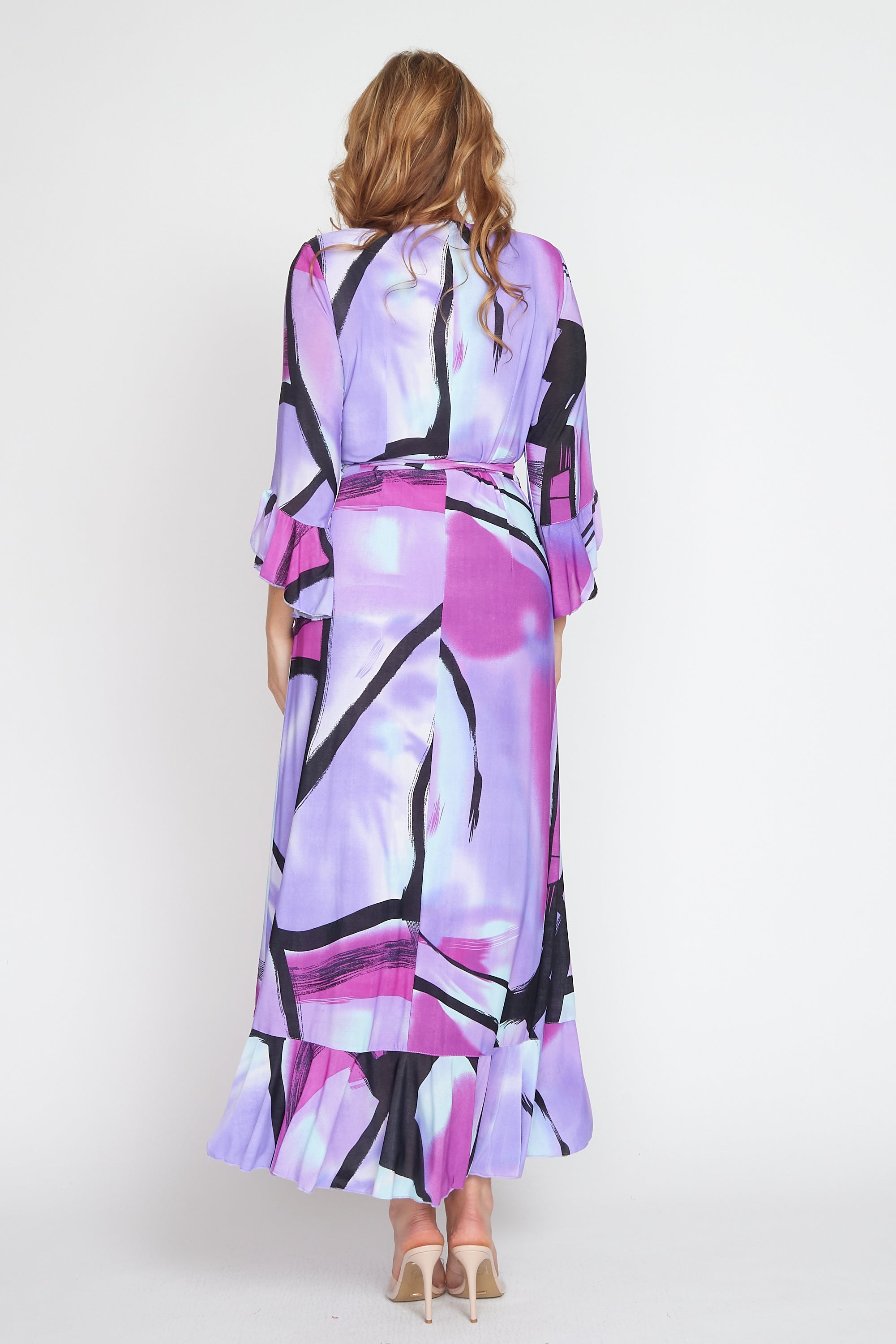 Purple Jersey Multi Print Wrap Dress