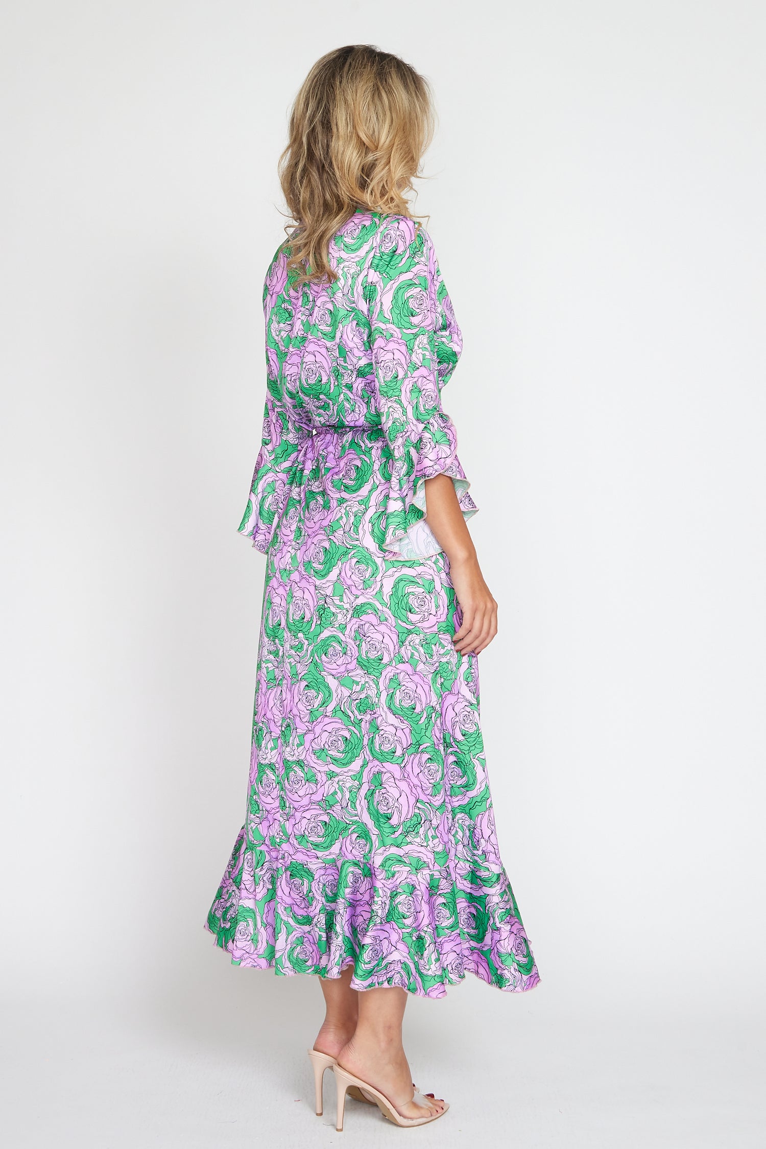 Purple/Green Jersey Print Wrap Dress