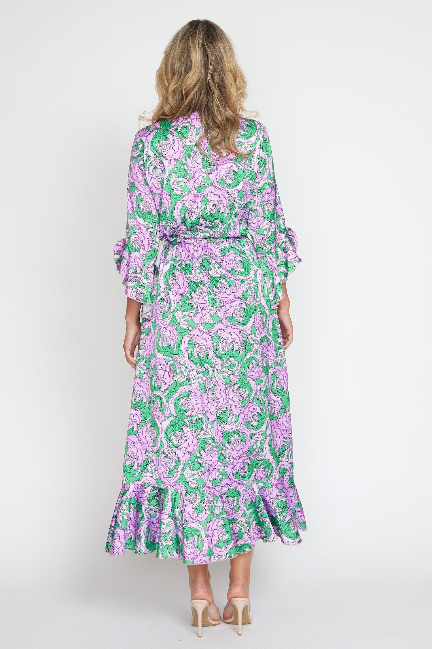 Purple/Green Jersey Print Wrap Dress
